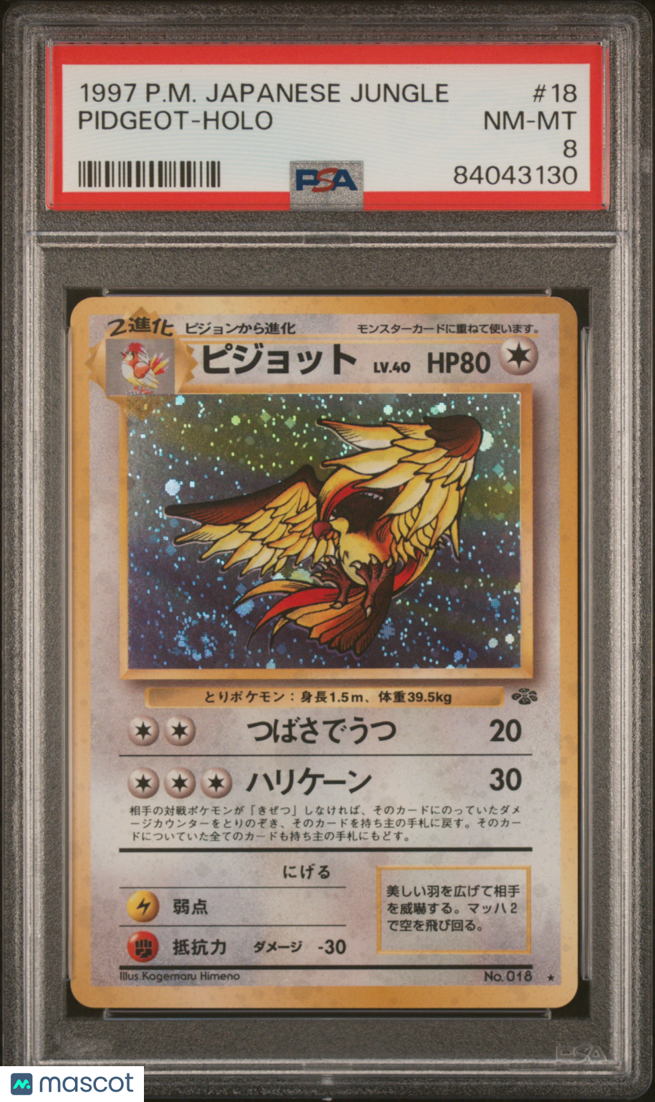 1997 Pokemon Japanese Jungle Pidgeot #18 Japanese PSA 8