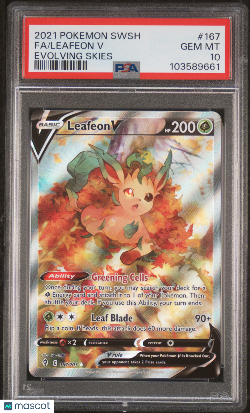 2021 Pokemon Sword & Shield Evolving Skies Leafeon V #167 Evolving Skies Fa PSA 10