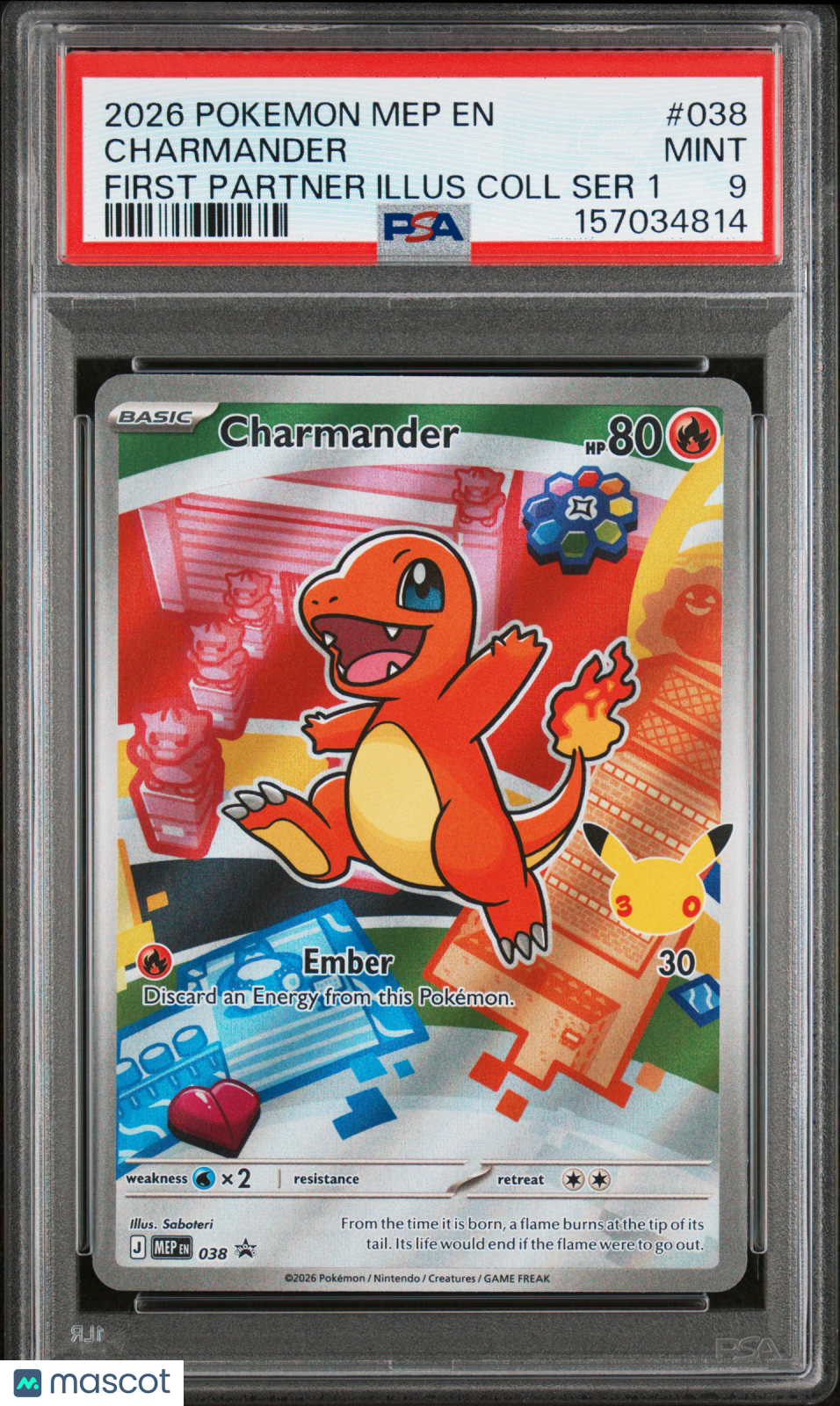 2026 Pokemon Mep EN-Me Black Star Promo Charmander #038 First Partner Illus Coll Ser 1 PSA 9