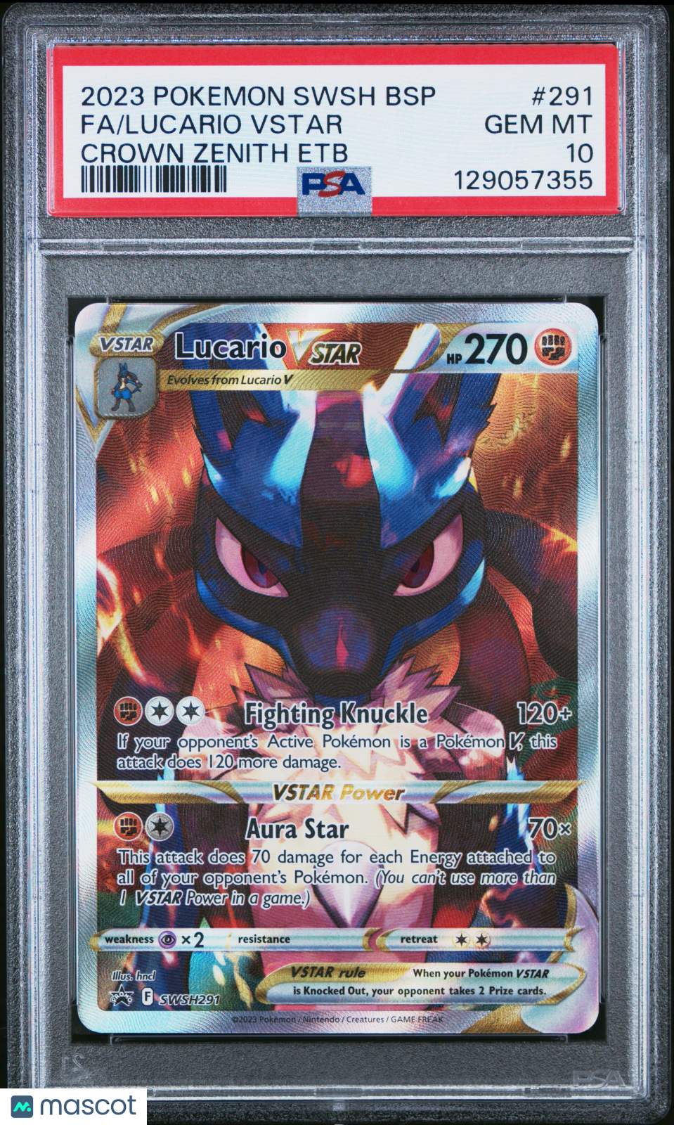 2023 Pokemon Swsh Black Star Promo Lucario VSTAR #291 Crown Zenith Etb Fa PSA 10