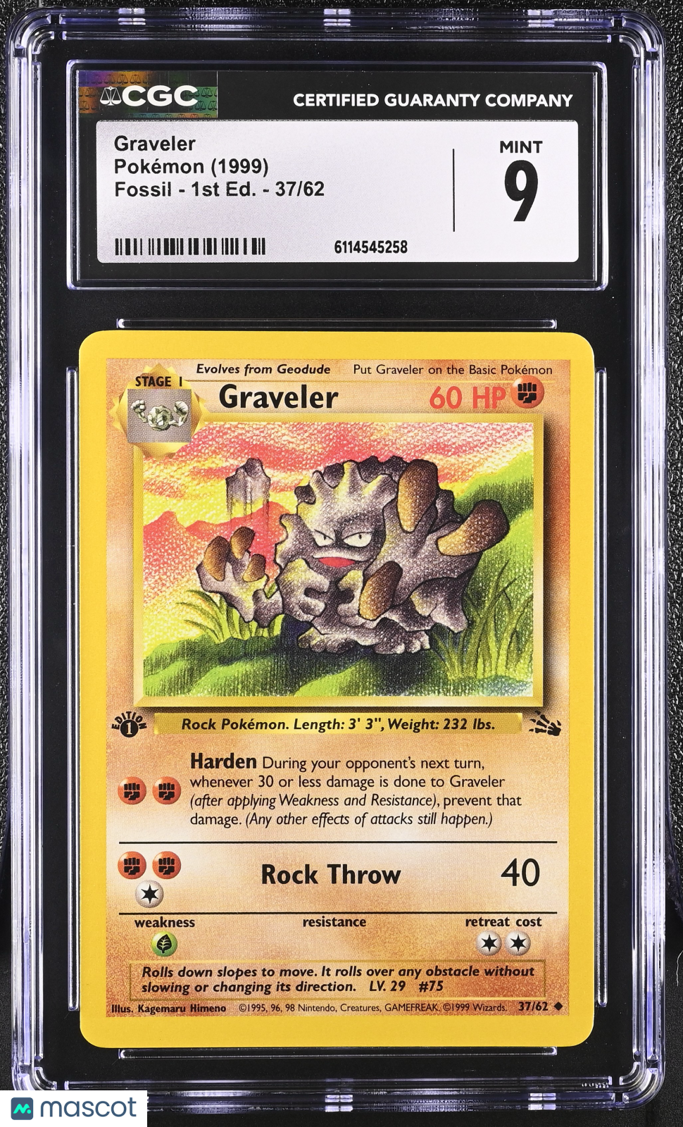 1999 Pokemon Graveler #37/62 37/62 1st Edition CGC 9
