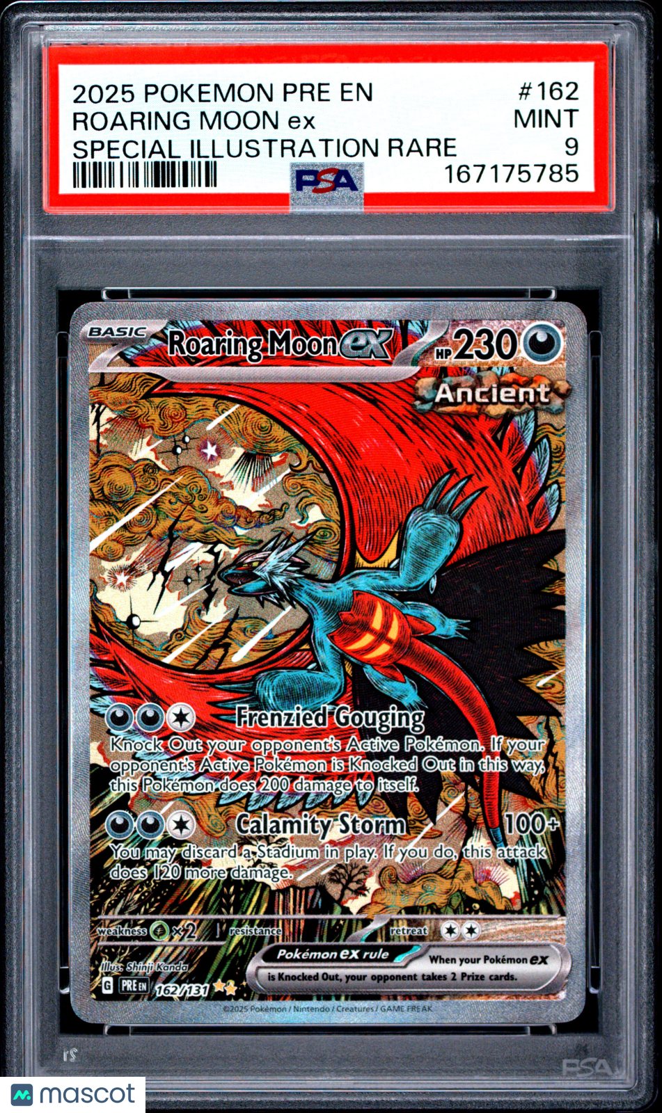 2025 Pokemon Pre EN-Prismatic Evolutions Roaring Moon EX #162 Special Illustration Rare PSA 9