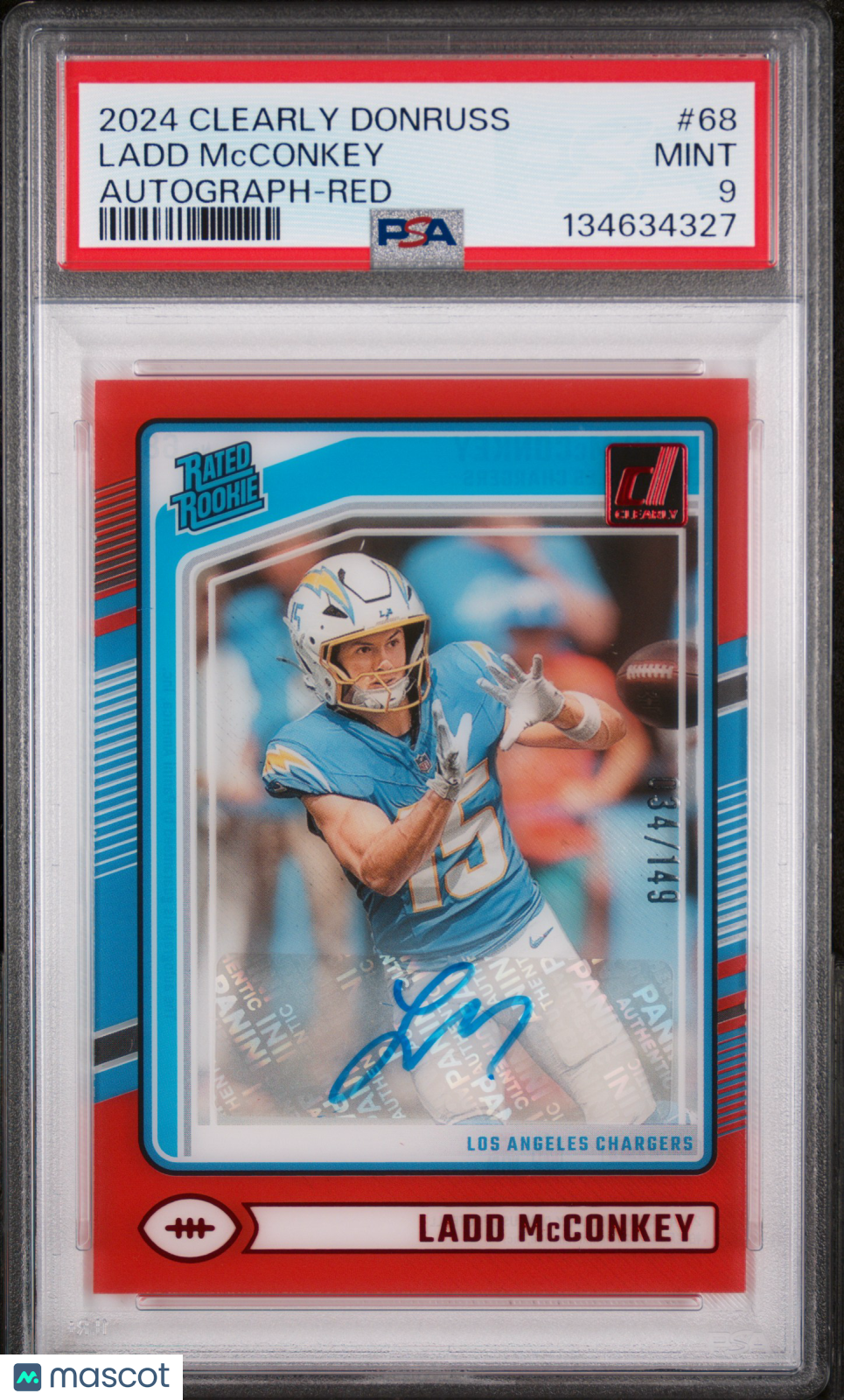 2024 Panini Clearly Donruss Ladd Mcconkey #68 Autograph Red /149 PSA 9