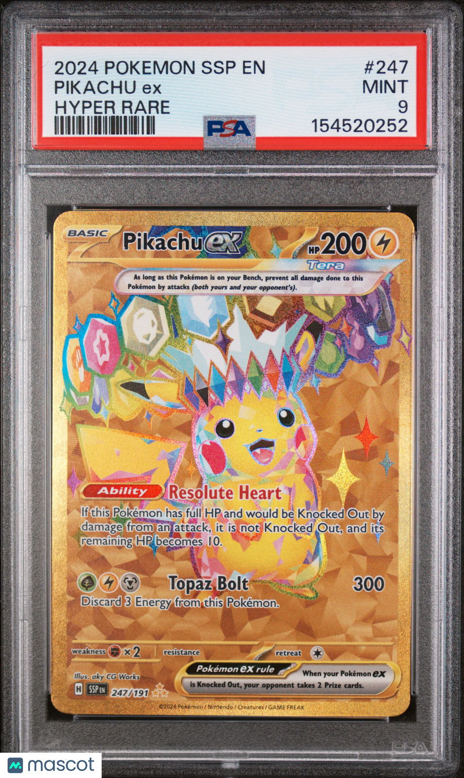 2024 Pokemon SSP EN-Surging Sparks Pikachu EX #247 Hyper Rare PSA 9