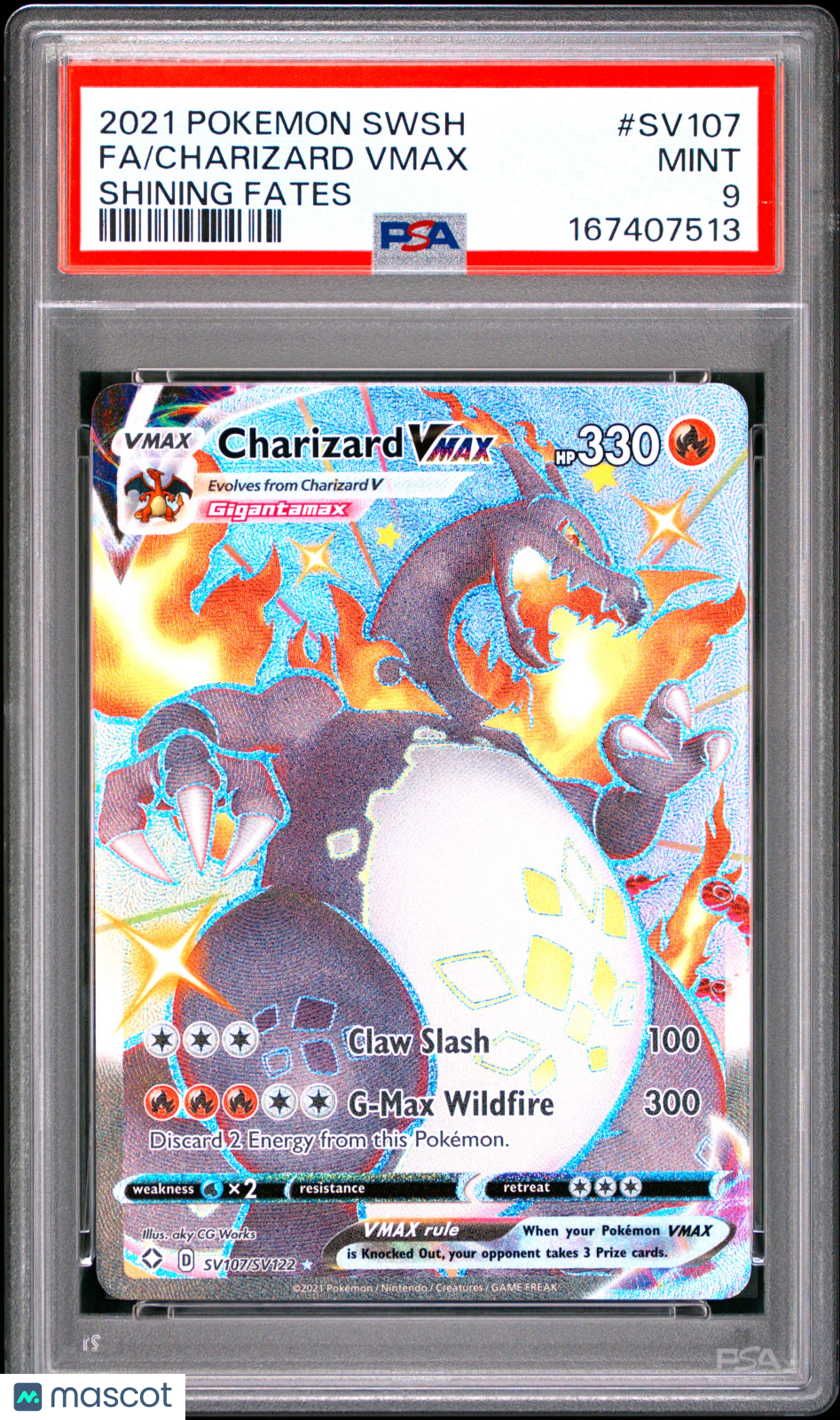 2021 Pokemon Sword & Shield Shining Fates Charizard VMAX #SV107 Fa Shining Fates PSA 9