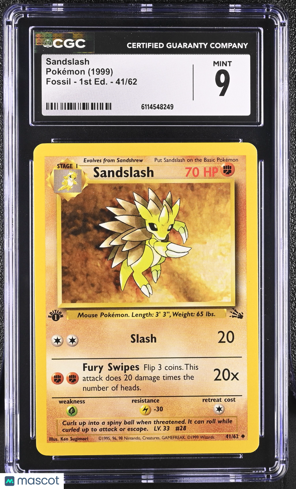 1999 Pokemon Sandslash #41/62 41/62 1st Edition CGC 9