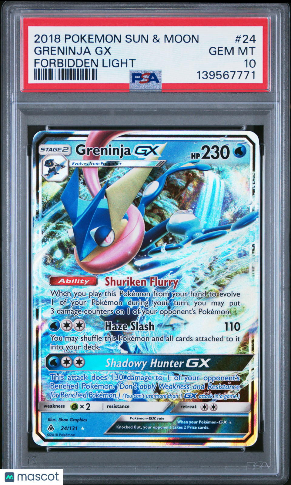 2018 Pokemon Sun & Moon Forbidden Light Greninja GX #24 Forbidden Light PSA 10