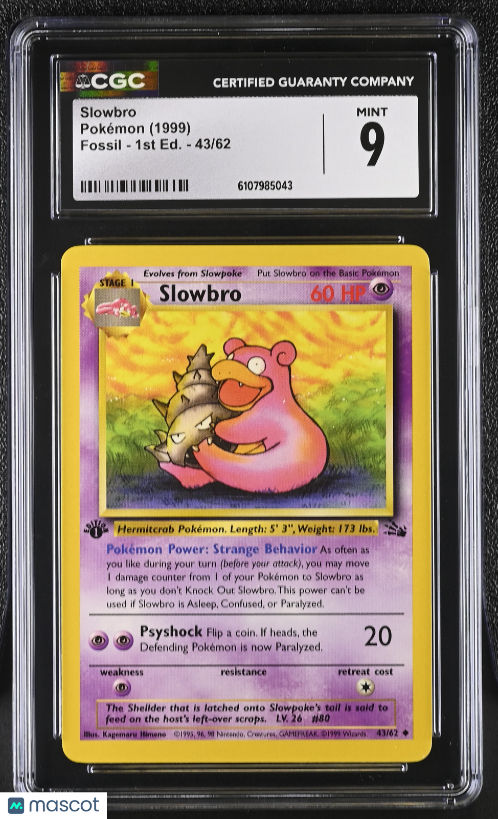 1999 Pokemon Slowbro #43/62 1st Edition CGC 9