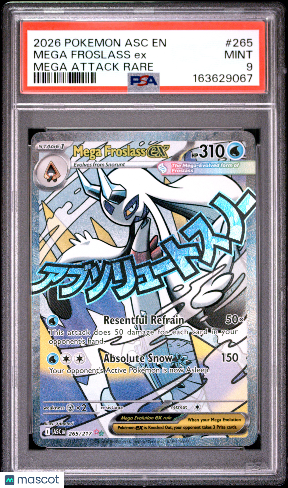 2026 Pokemon Asc EN-Ascended Heroes Mega Froslass EX #265 Mega Attack Rare PSA 9