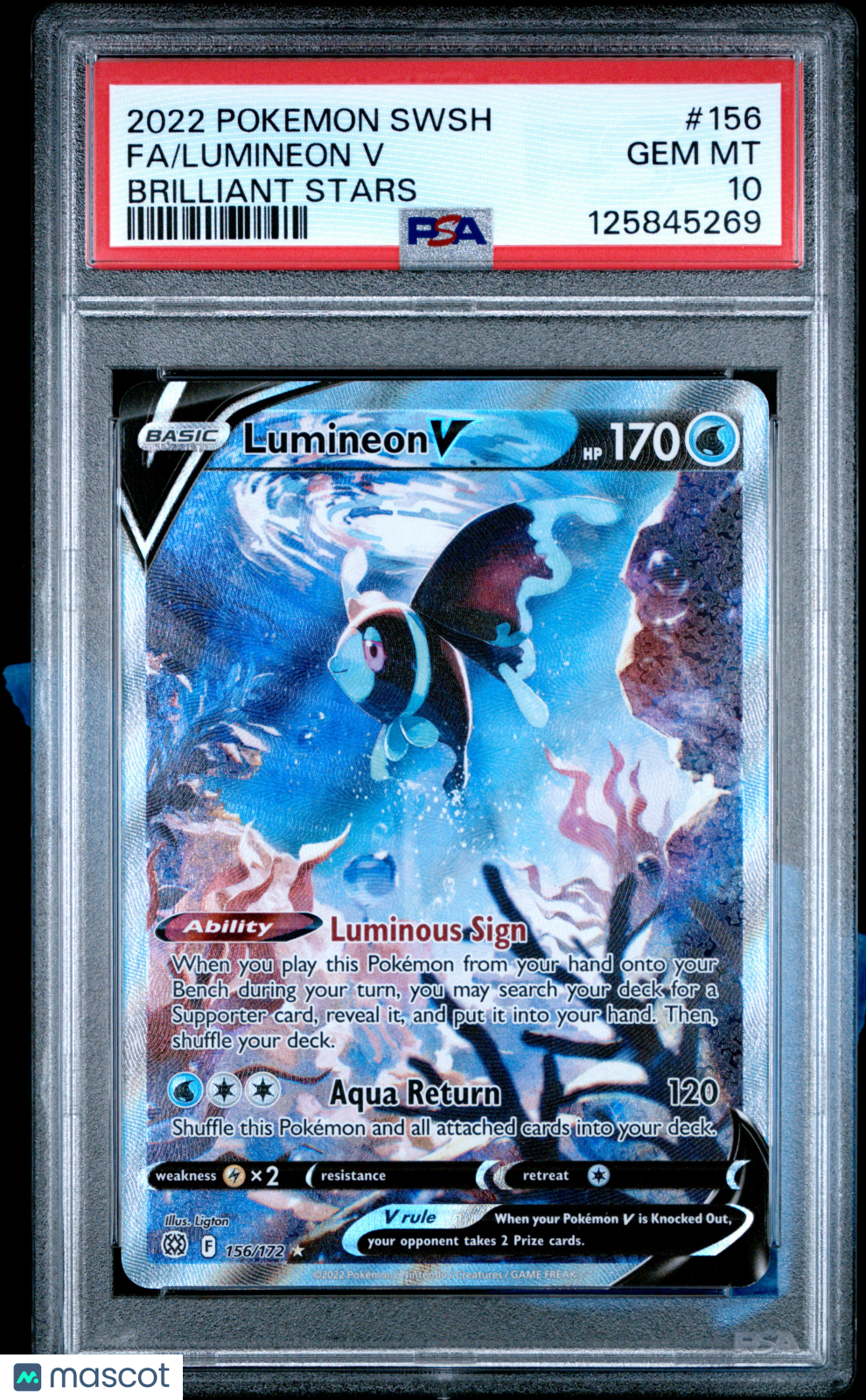 2022 Pokemon Sword & Shield Brilliant Stars Lumineon V #156 Fa Brilliant Stars PSA 10