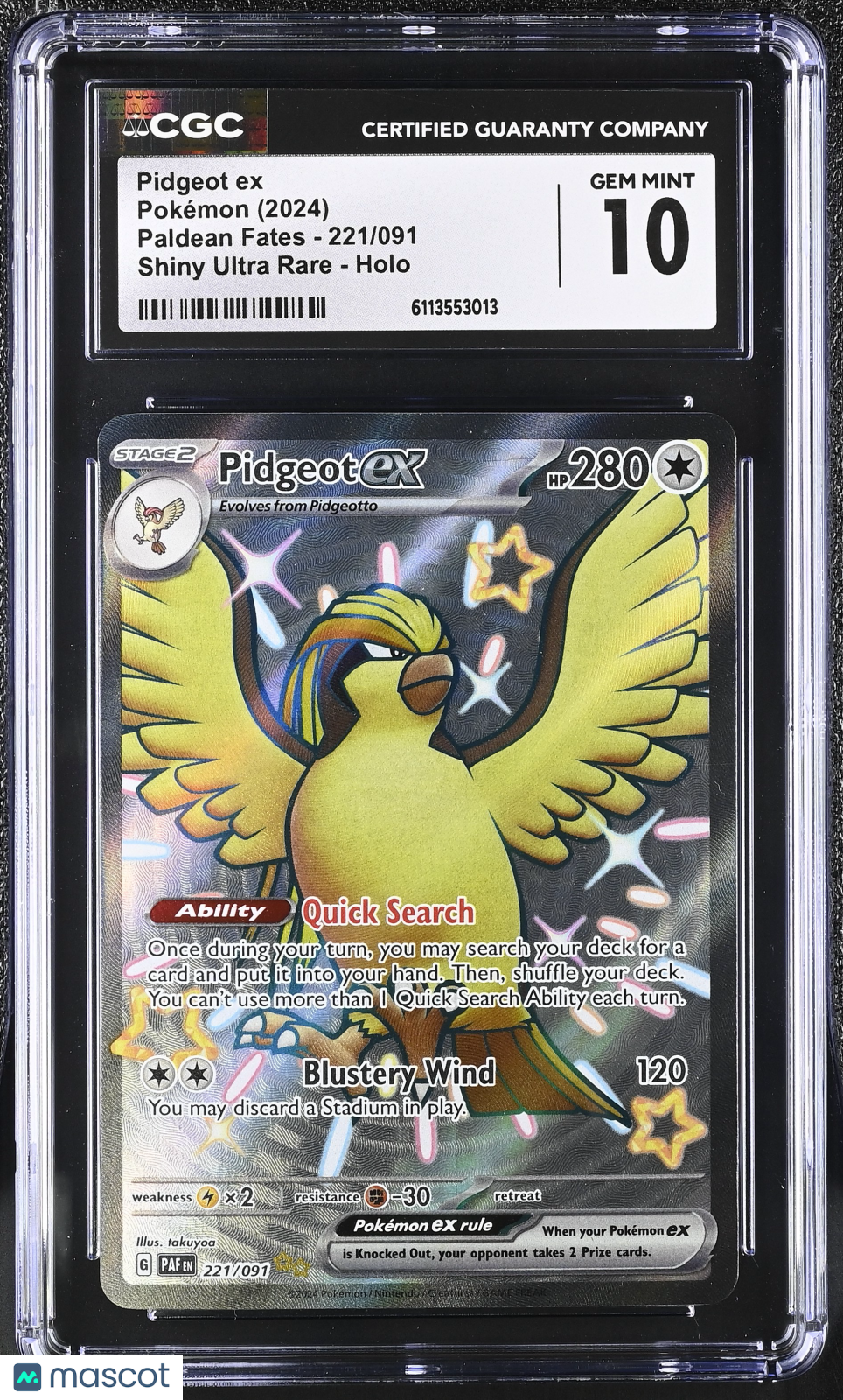 2024 Pokemon Pidgeot ex #221/091 Shiny Ultra Rare CGC 10
