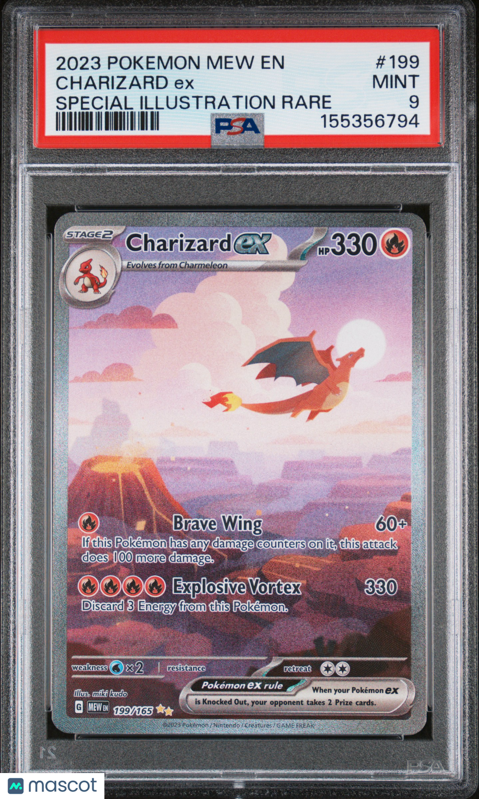 2023 Pokemon Mew EN-151 Charizard EX #199 Special Illustration Rare PSA 9