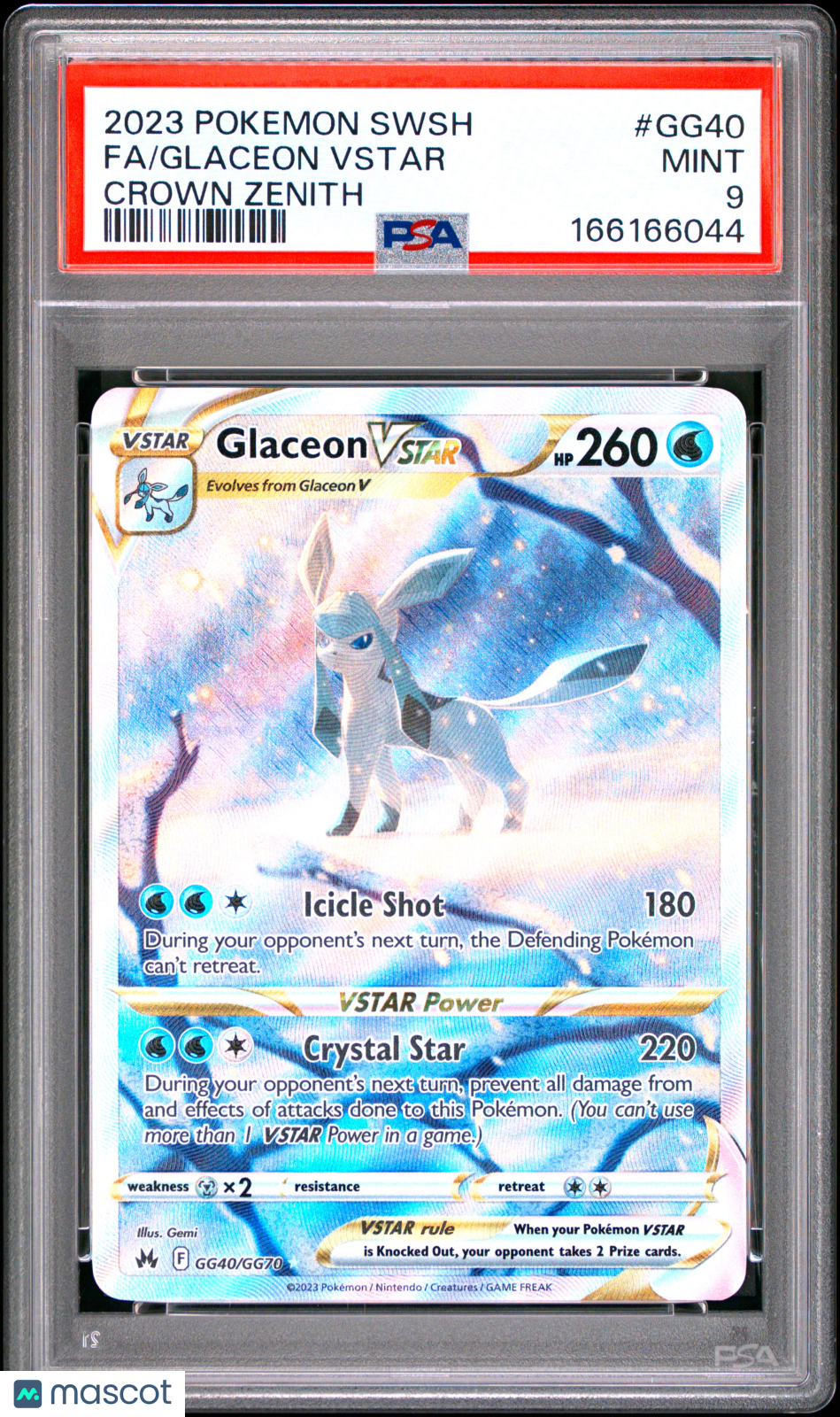 2023 Pokemon Sword And Shield Crown Zenith Glaceon VSTAR #GG40 Crown Zenith Fa PSA 9