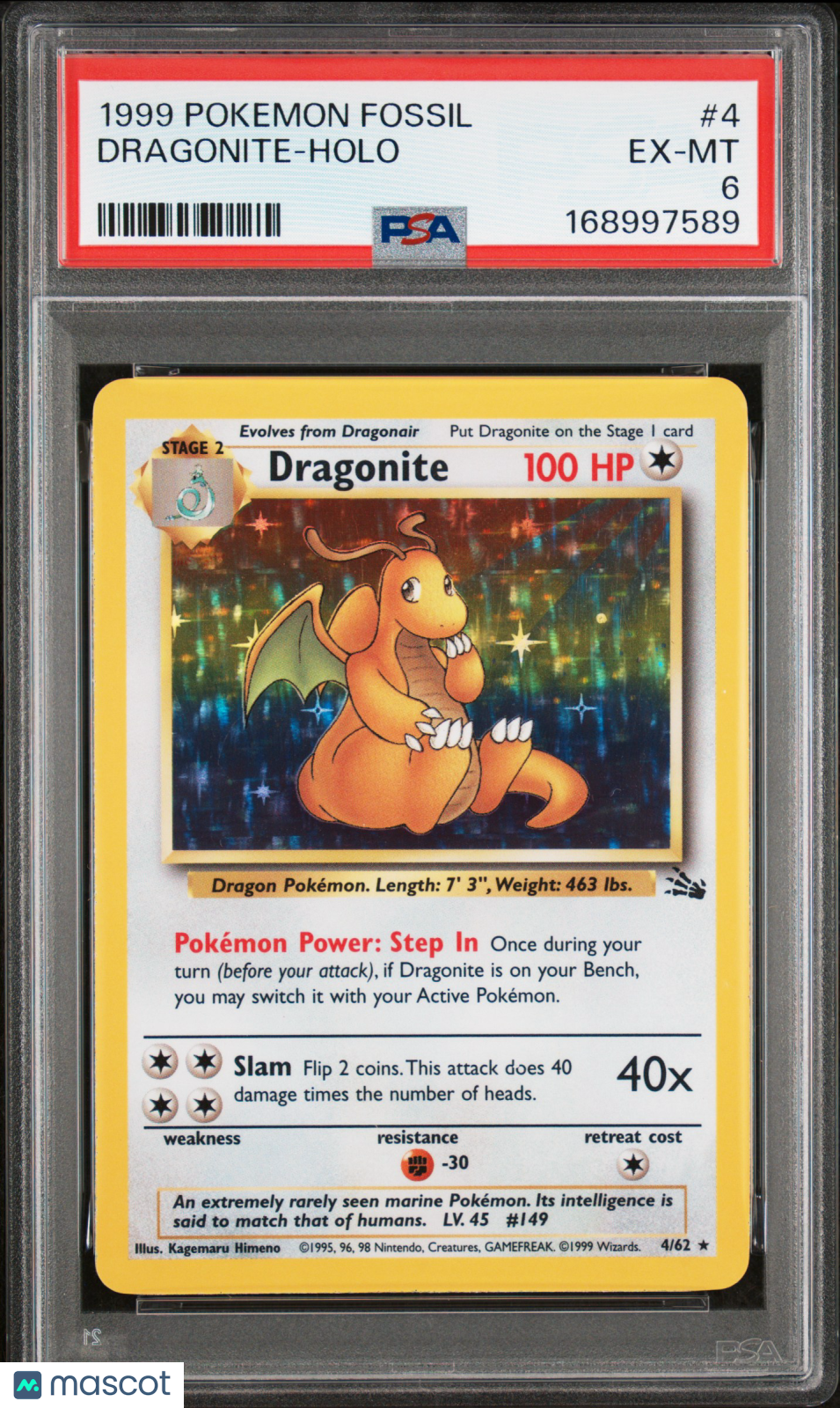 1999 Pokemon Fossil Dragonite #4 PSA 6