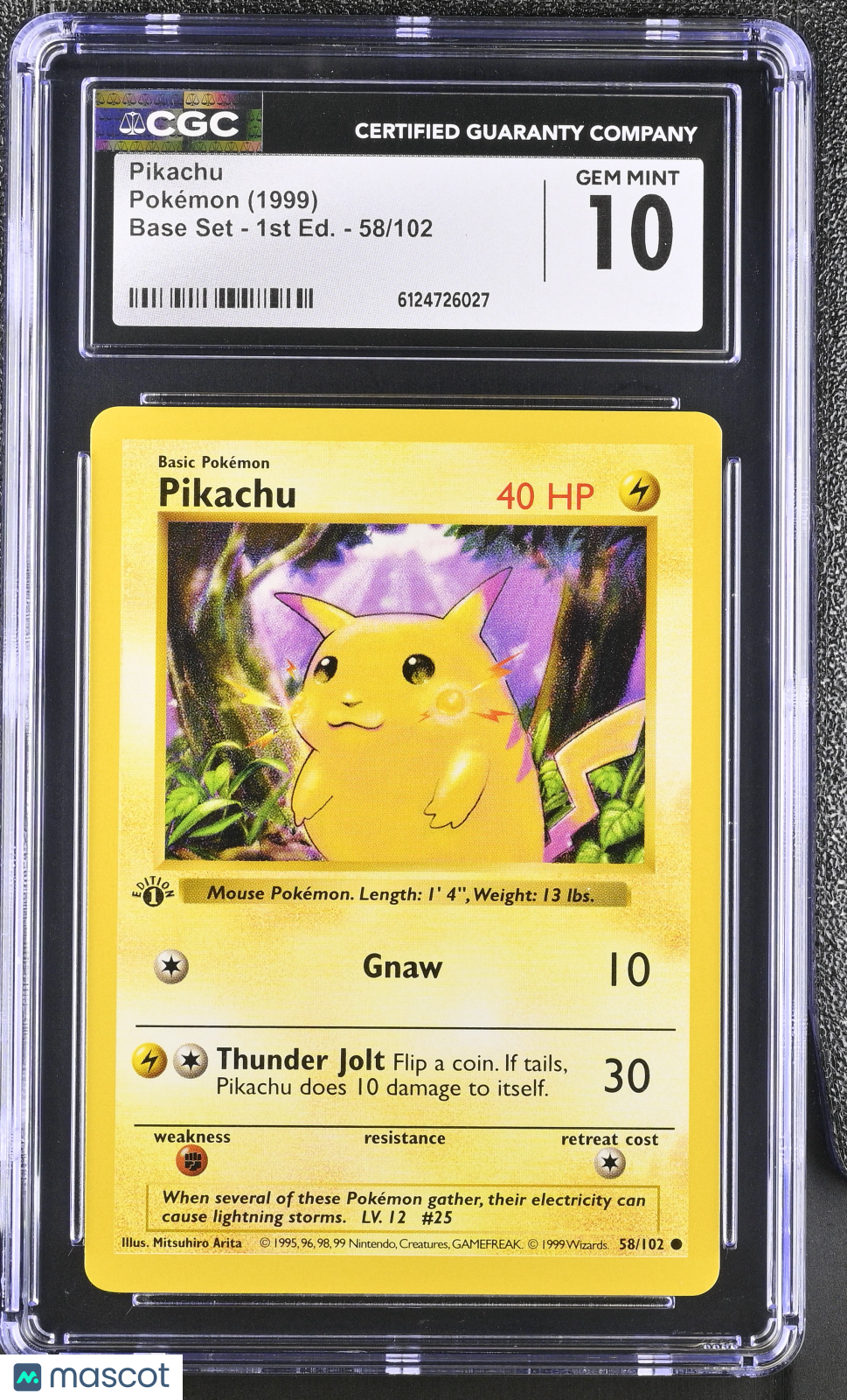 1999 Pokemon Pikachu #58/102 58/102 1st Edition CGC 10