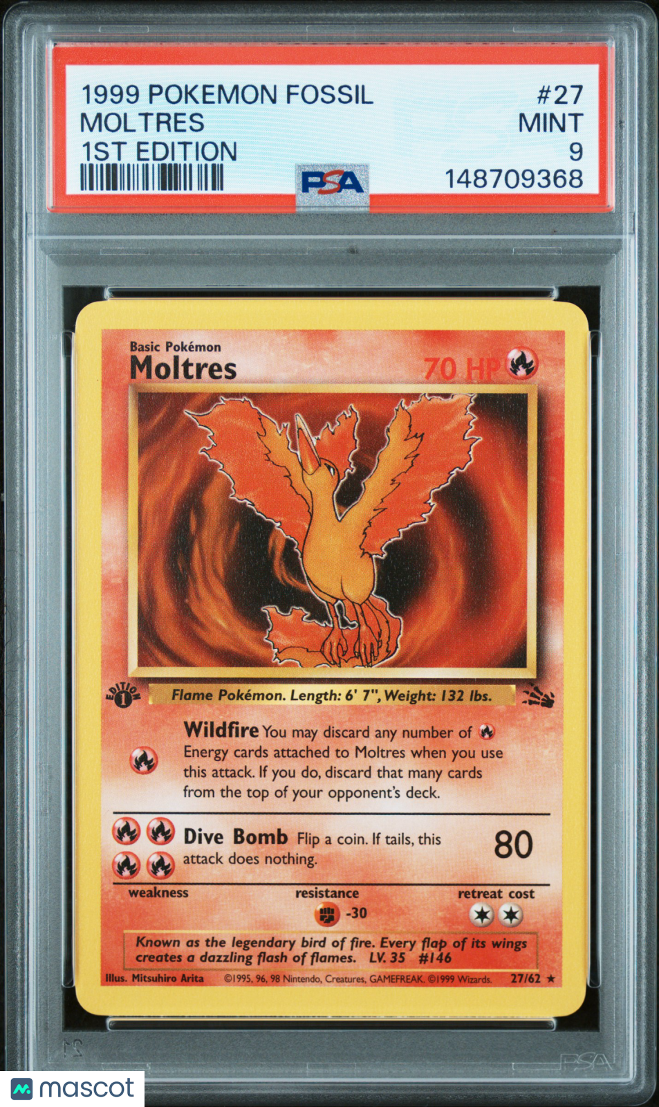 1999 Pokemon Fossil Moltres #27 1st Edition PSA 9