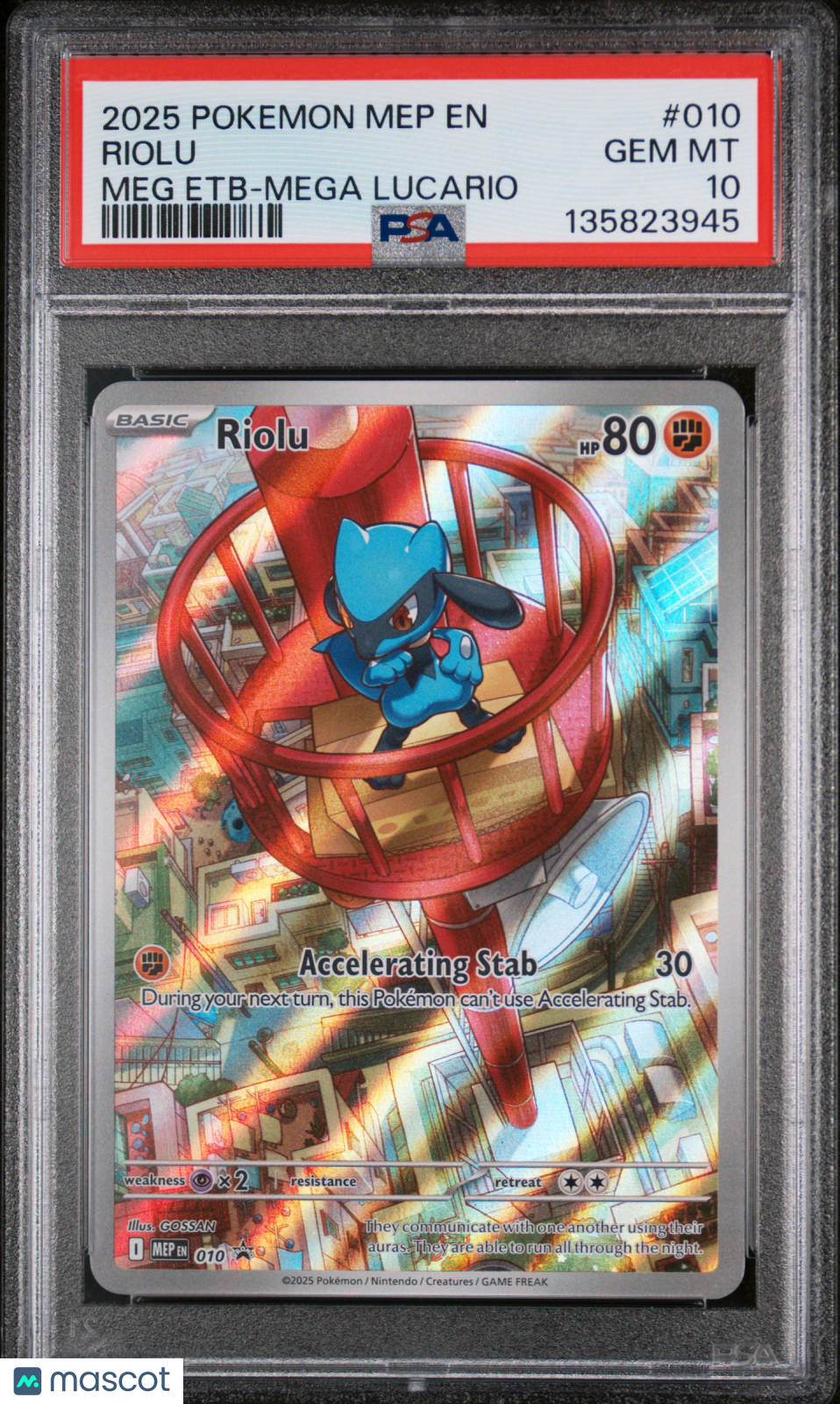 2025 Pokemon Mep EN-Me Black Star Promo Riolu #010 Meg Etb-Mega Lucario PSA 10