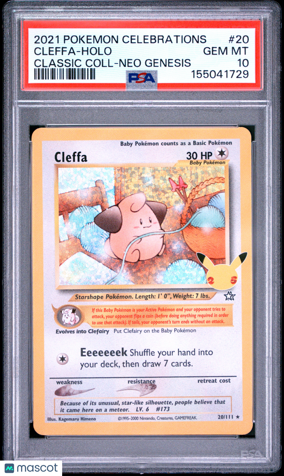 2021 Pokemon Celebrations Classic Collection Cleffa #20 Classic Coll-Neo Genesis PSA 10