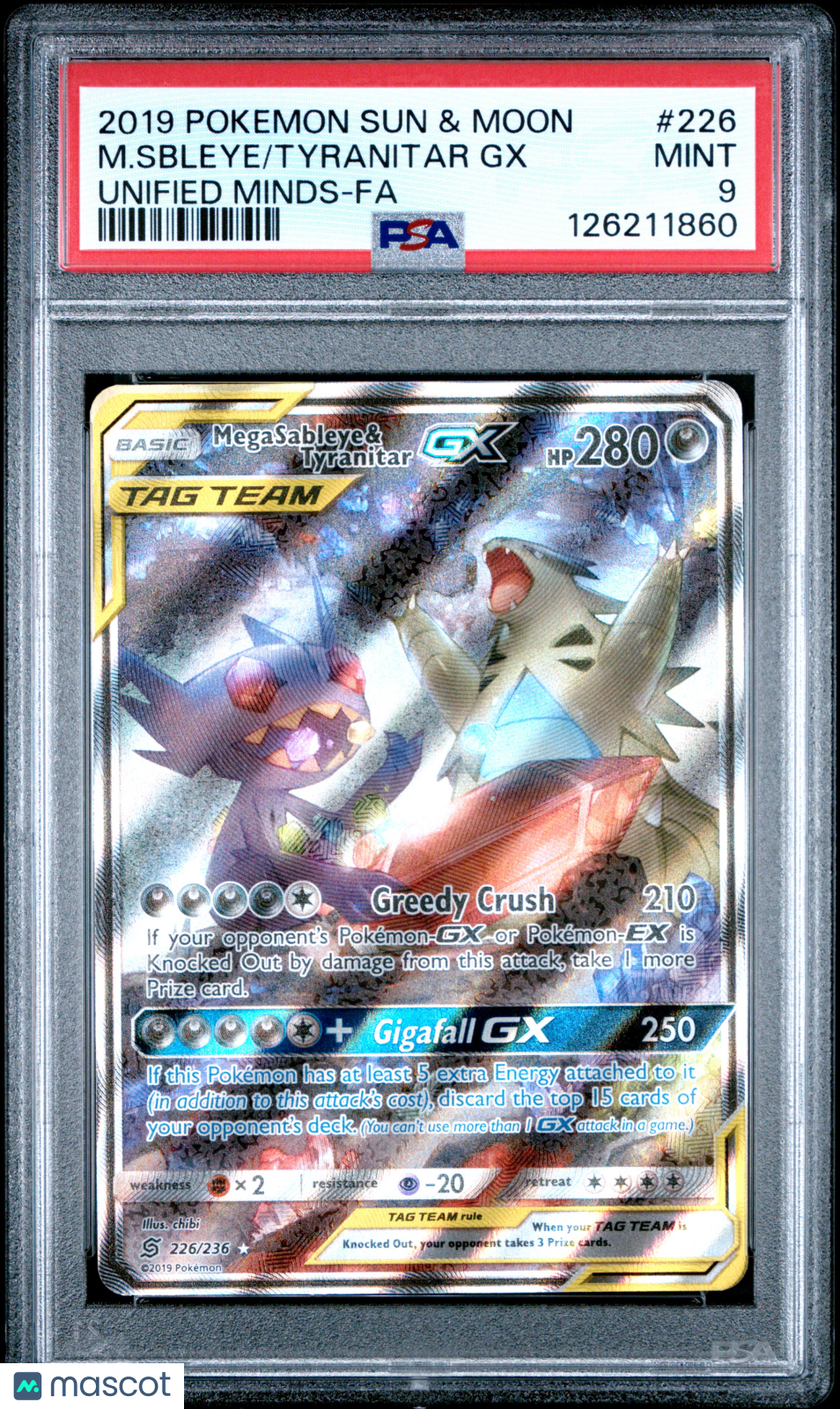 2019 Pokemon Sun & Moon Unified Minds M. Sbleye Tyranitar GX #226 Unified Minds-Fa PSA 9