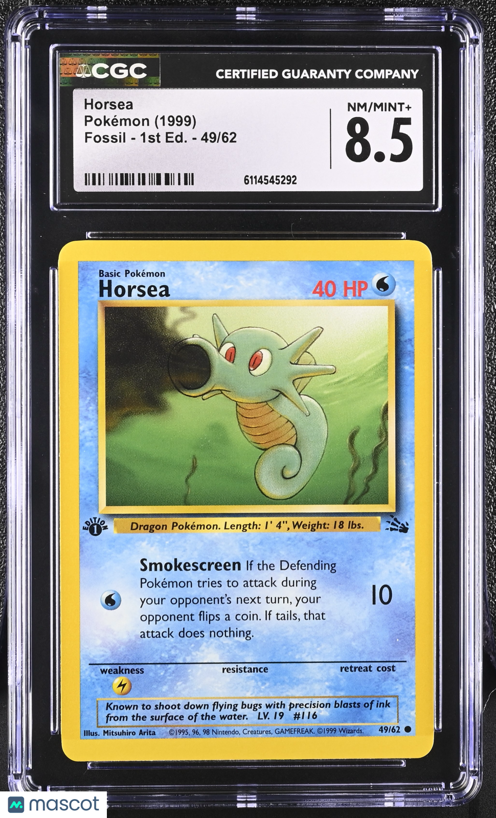 1999 Pokemon Horsea #49/62 49/62 1st Edition CGC 8.5 – MoBrosTC