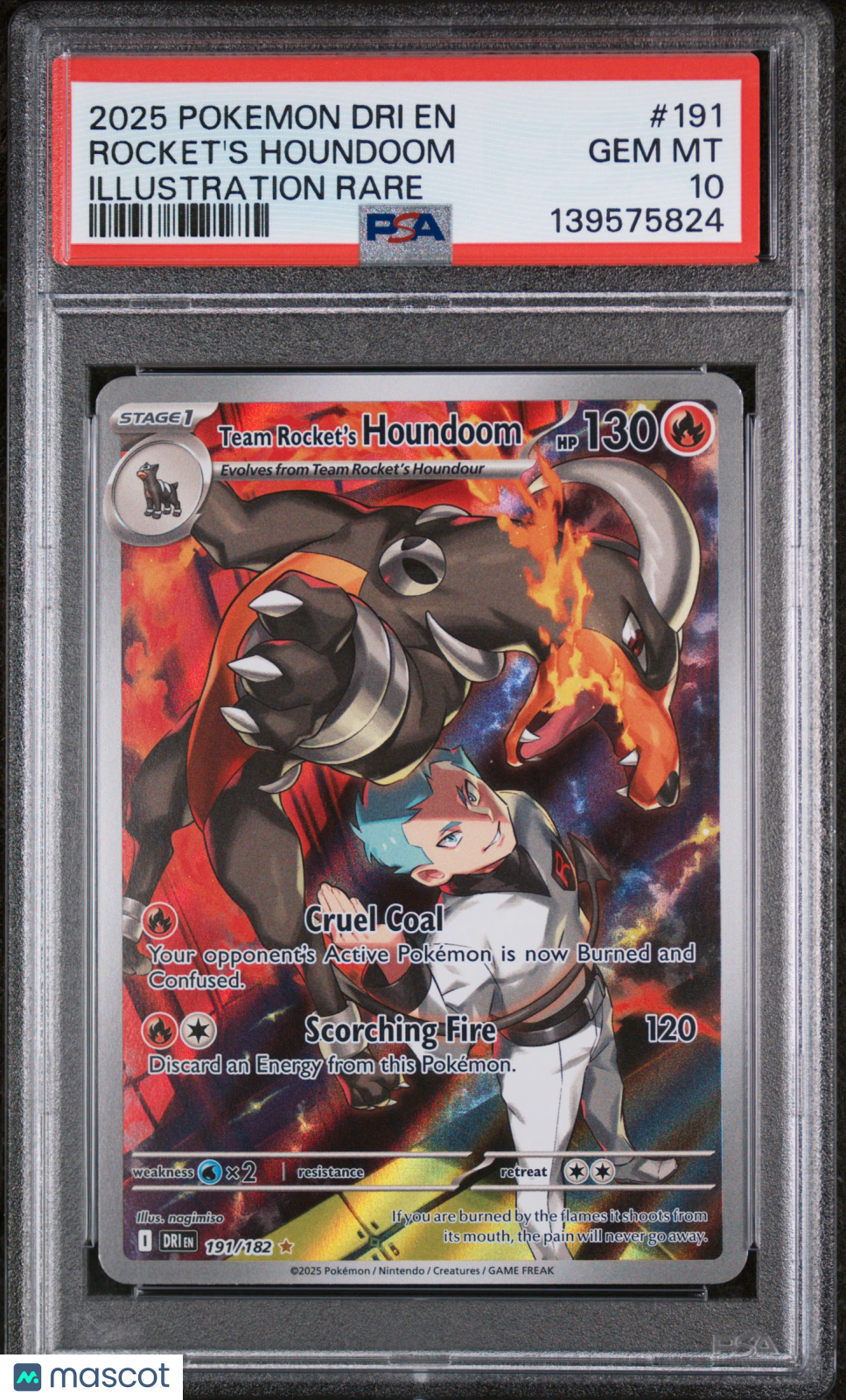 2025 Pokemon Dri EN-Destined Rivals Rocket's Houndoom #191 Illustration Rare PSA 10