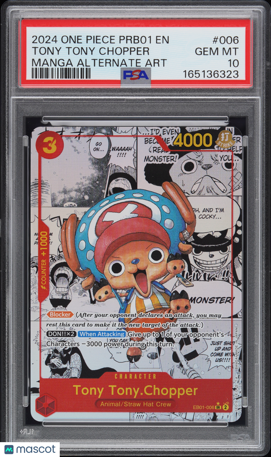 2024 One Piece Prb01-Premium Booster -One Piece Card The Best- Tony Tony Chopper #006 Manga Alternate Art PSA 10