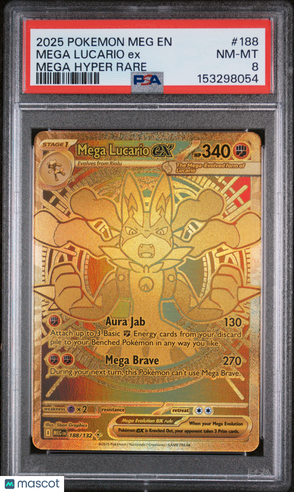 2025 Pokemon Meg EN-Mega Evolution Mega Lucario EX #188 Mega Hyper Rare PSA 8