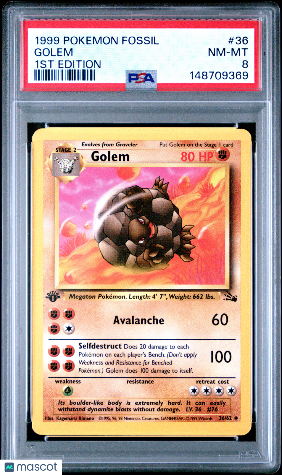 1999 Pokemon Fossil Golem #36 1st Edition PSA 8