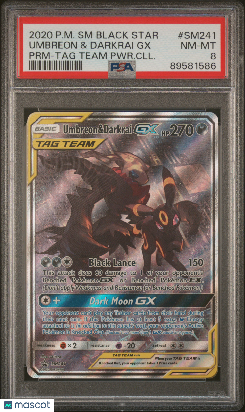 2020 Pokemon SM Black Star Promo Umbreon & Darkrai GX #SM241 PRM-TAG Team PWR.CLL. PSA 8