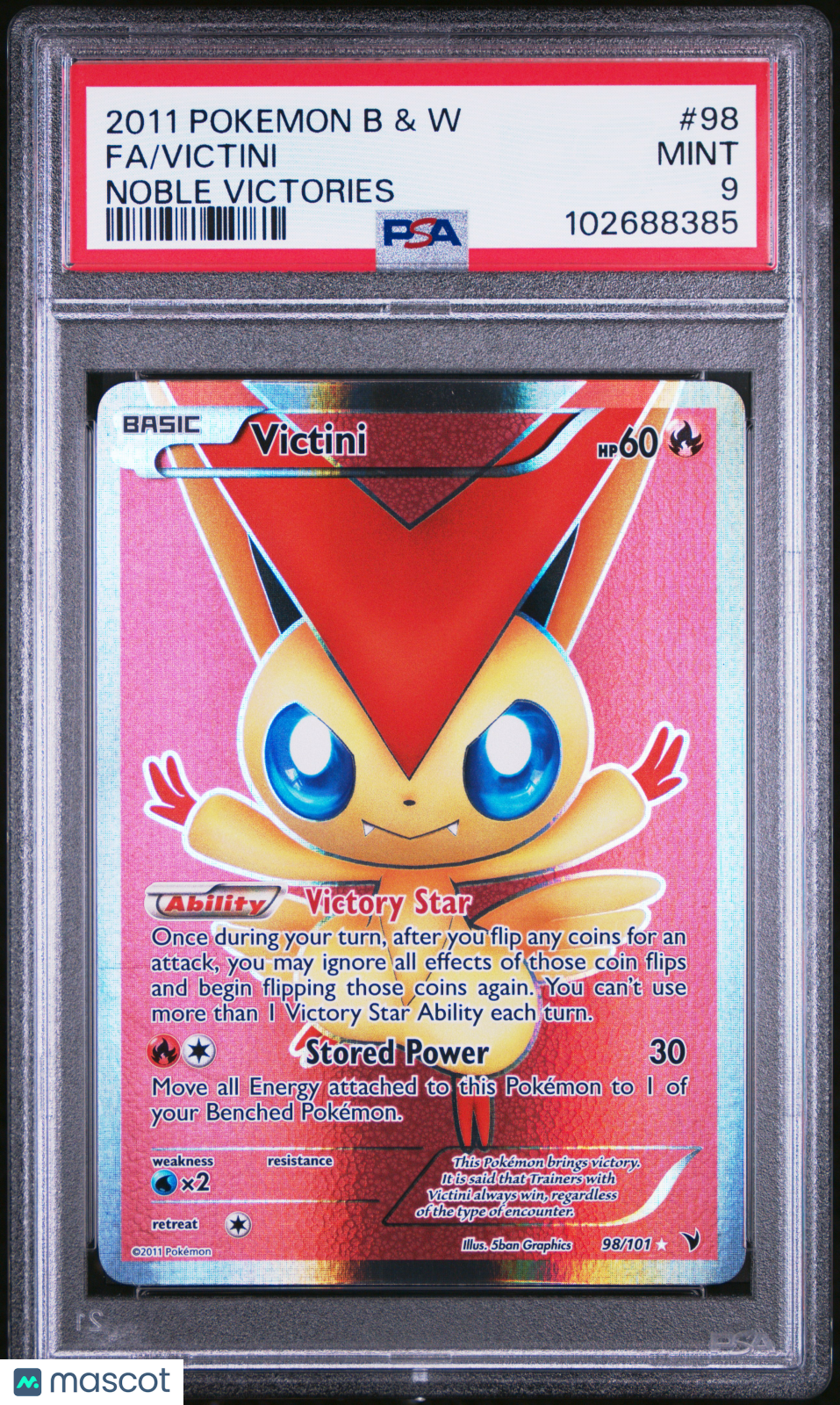 2011 Pokemon Black & White Noble Victories Victini #98 Noble Victories Fa PSA 9