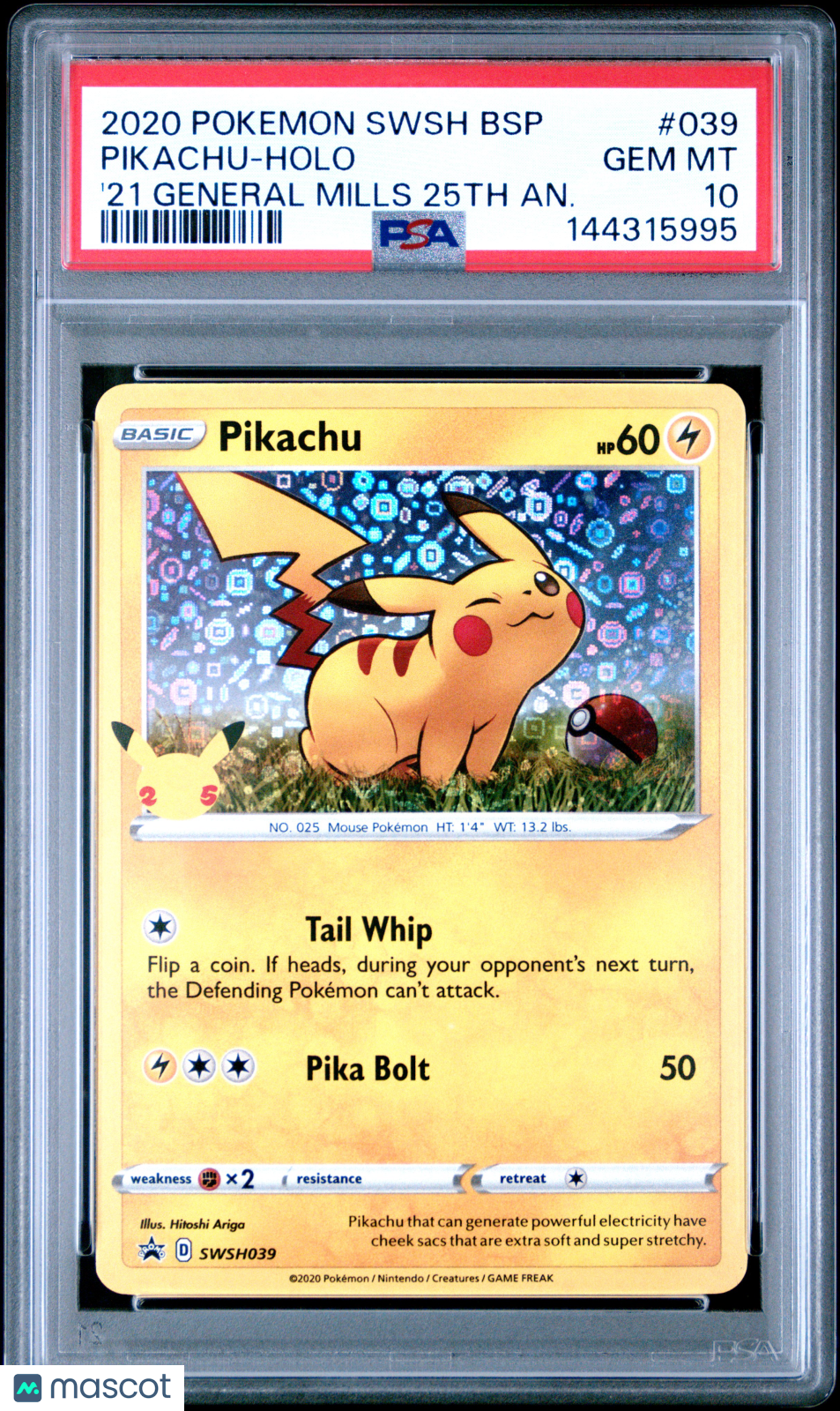 2020 Pokemon Swsh Black Star Promo Pikachu #039 '21 General Mills 25th An. PSA 10