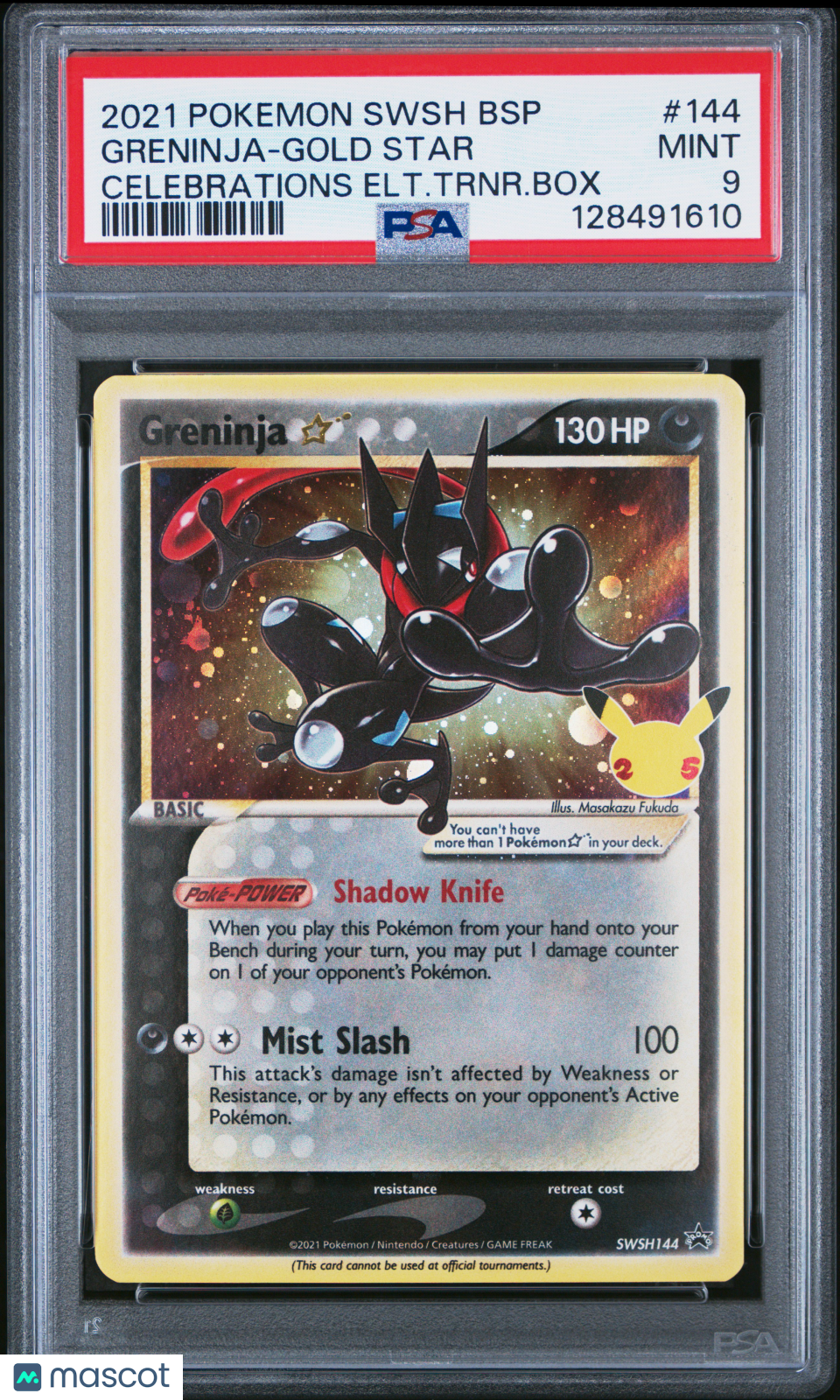 2021 Pokemon Swsh Black Star Promo Greninja-Gold Star #144 Celebrations Elt.Trnr.Box PSA 9