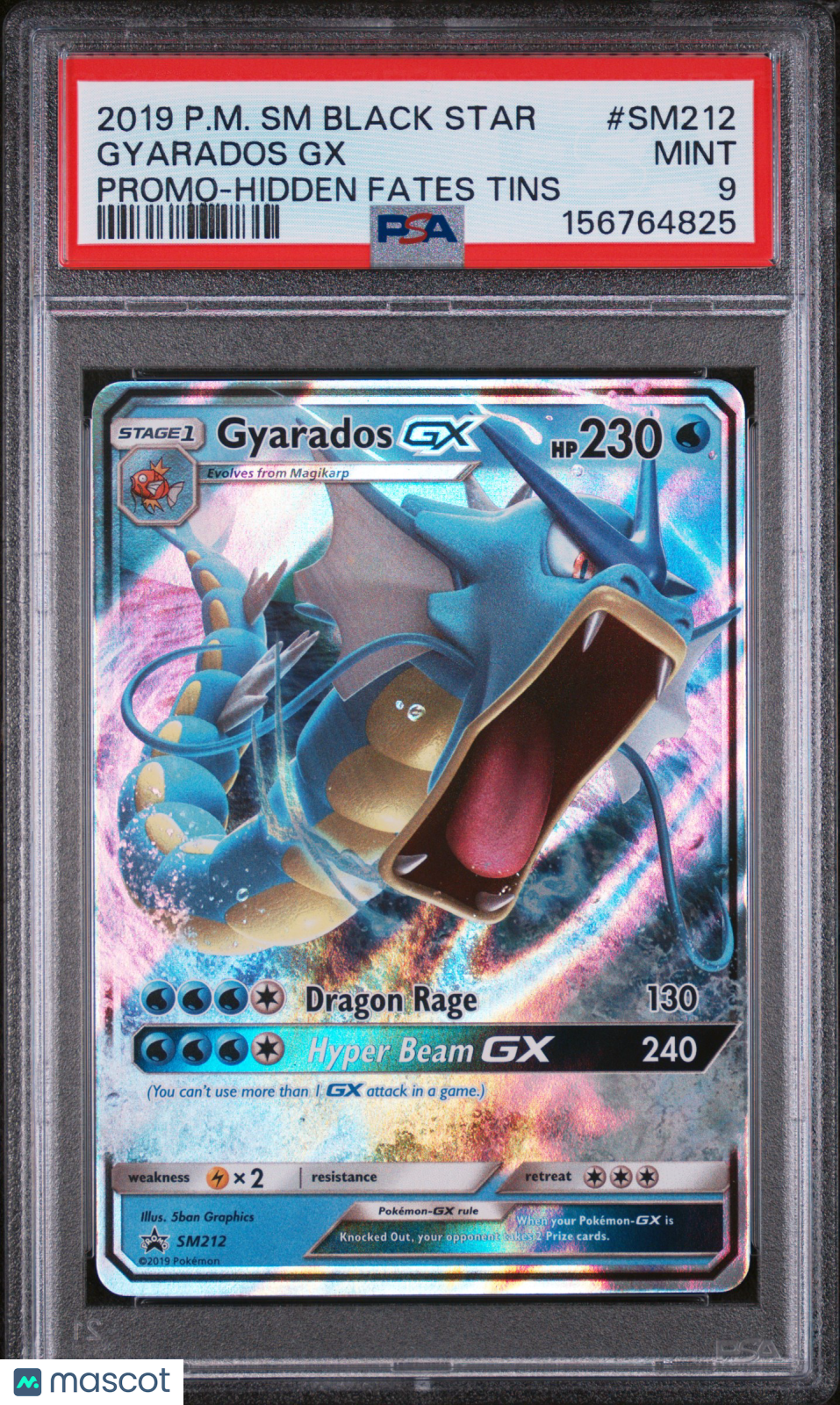 2019 Pokemon SM Black Star Promo Gyarados GX #SM212 Promo-Hidden Fates Tins PSA 9