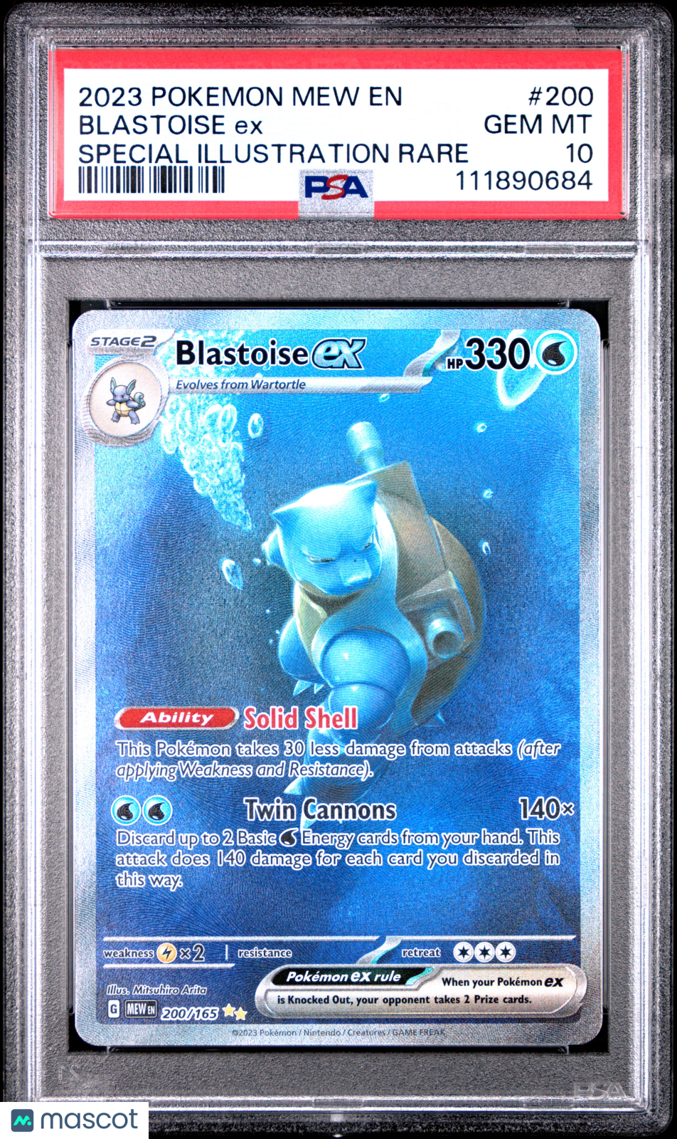 2023 Pokemon Mew EN-151 Blastoise EX #200 Special Illustration Rare PSA 10