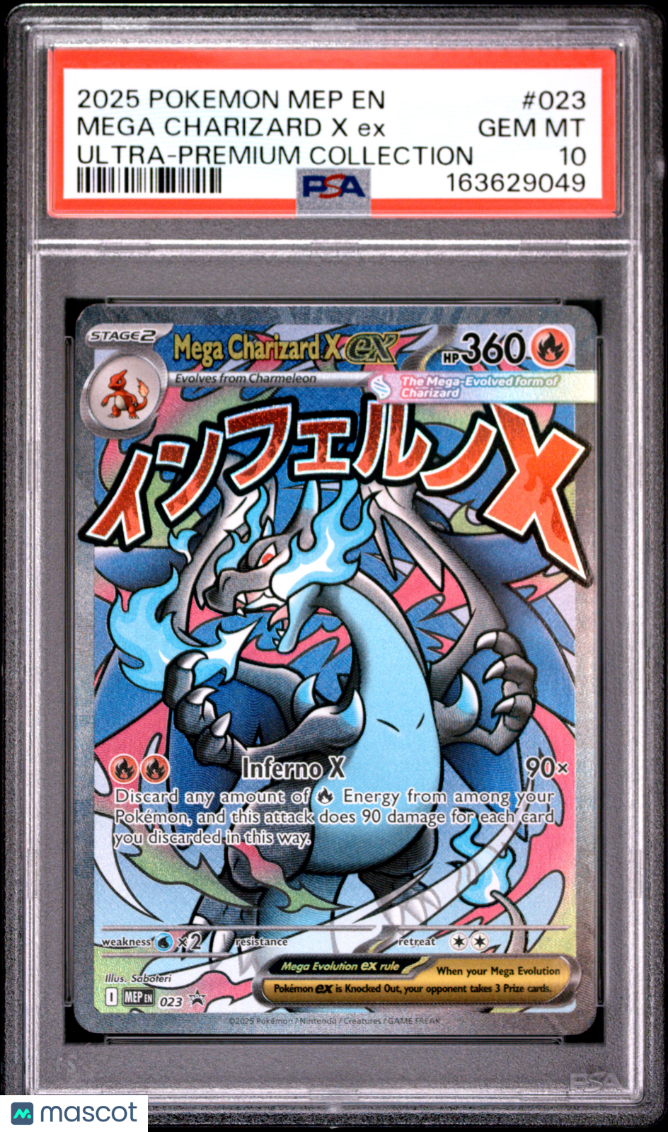 2025 Pokemon Mep EN-Me Black Star Promo Mega Charizard X EX #023 Ultra-Premium Collection PSA 10