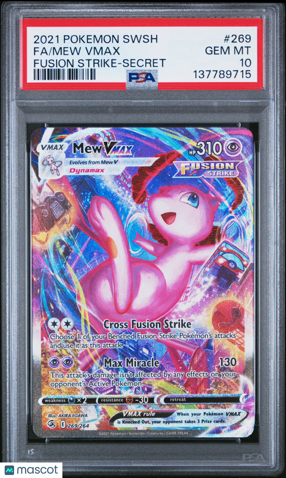 2021 Pokemon Sword & Shield Fusion Strike Mew VMAX #269 Fa Fusion Strike-Secret PSA 10