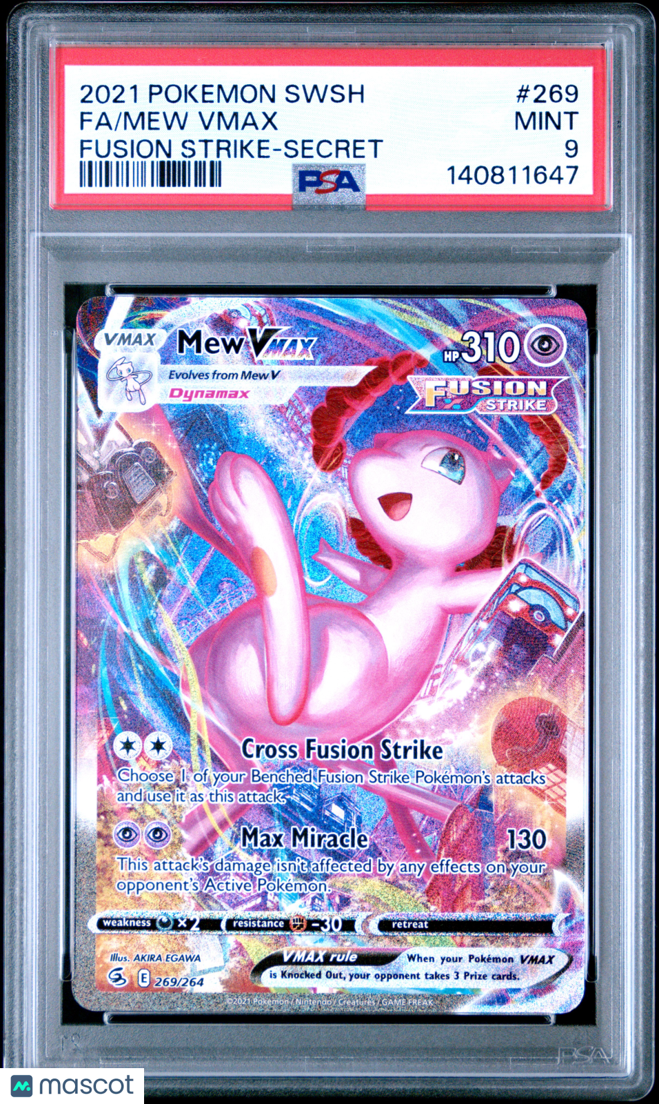 2021 Pokemon Sword & Shield Fusion Strike Mew VMAX #269 Fa Fusion Strike-Secret PSA 9