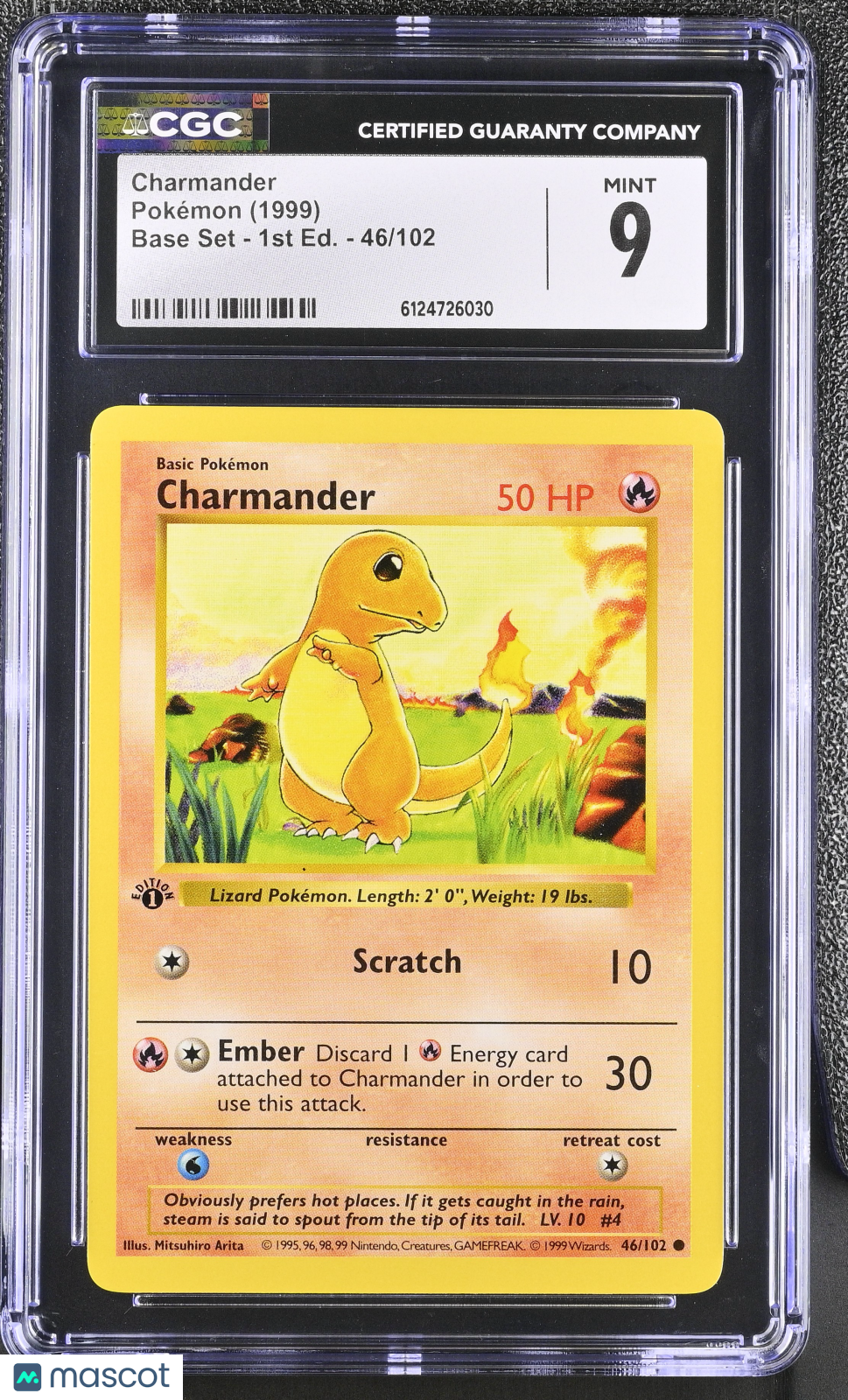 1999 Pokemon Charmander #46/102 46/102 1st Edition CGC 9