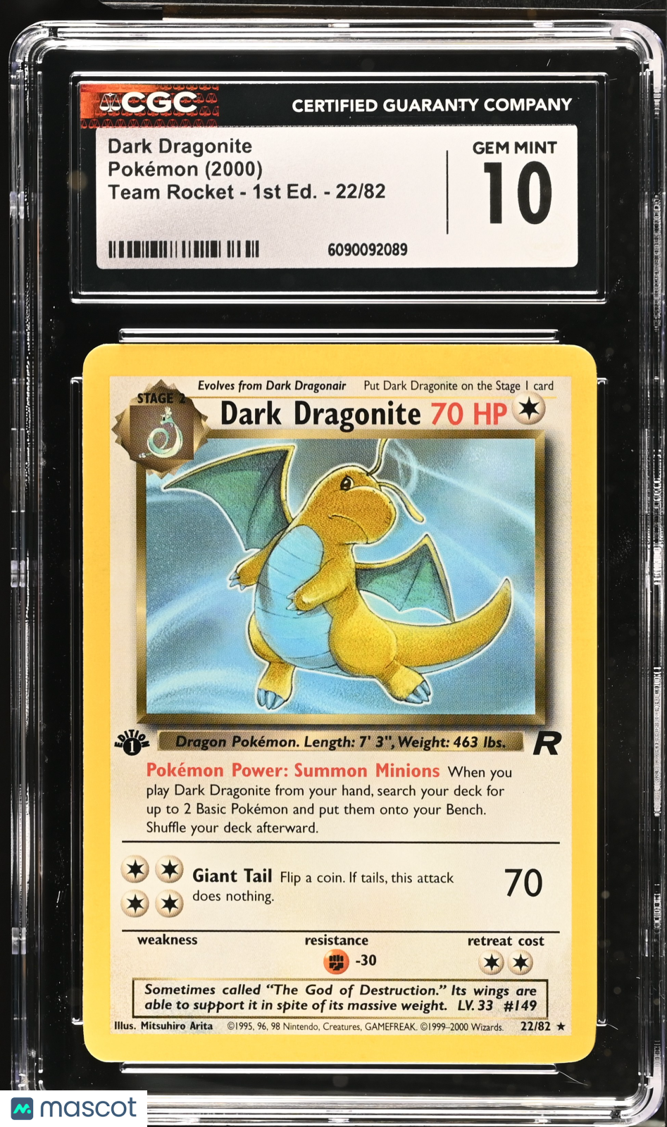 2000 Pokemon Dark Dragonite #22/82 1st Edition CGC 10