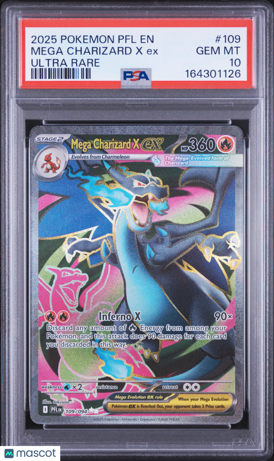 2025 Pokemon PFL EN-Phantasmal Flames Mega Charizard X EX #109 Ultra Rare PSA 10