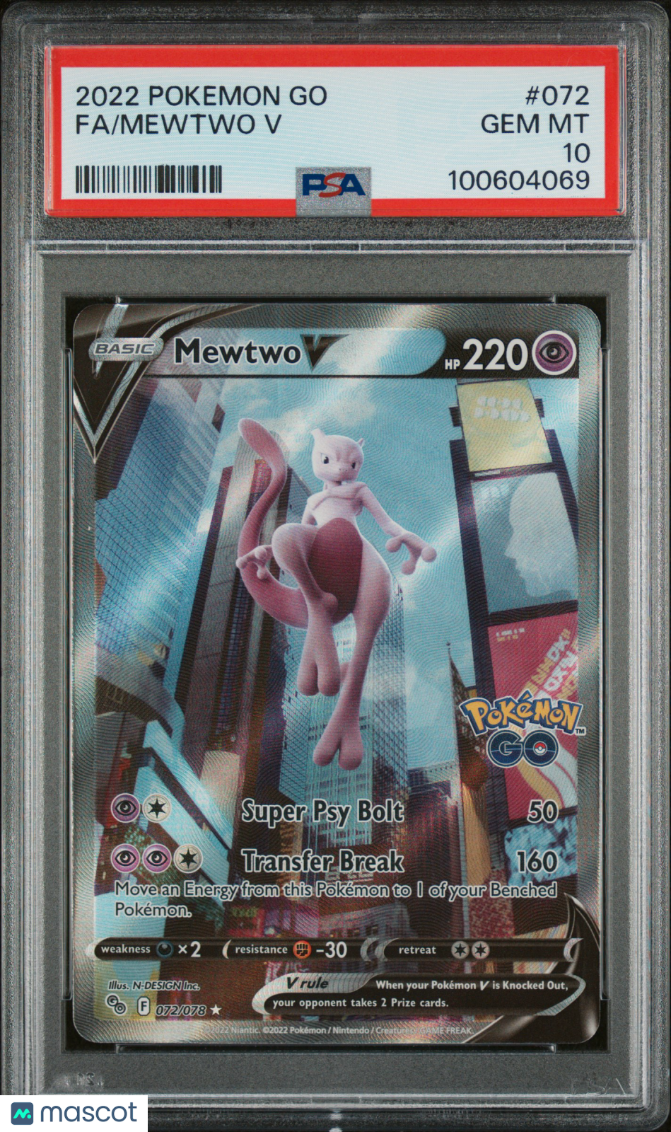 2022 Pokemon Go Mewtwo V #072 Fa PSA 10