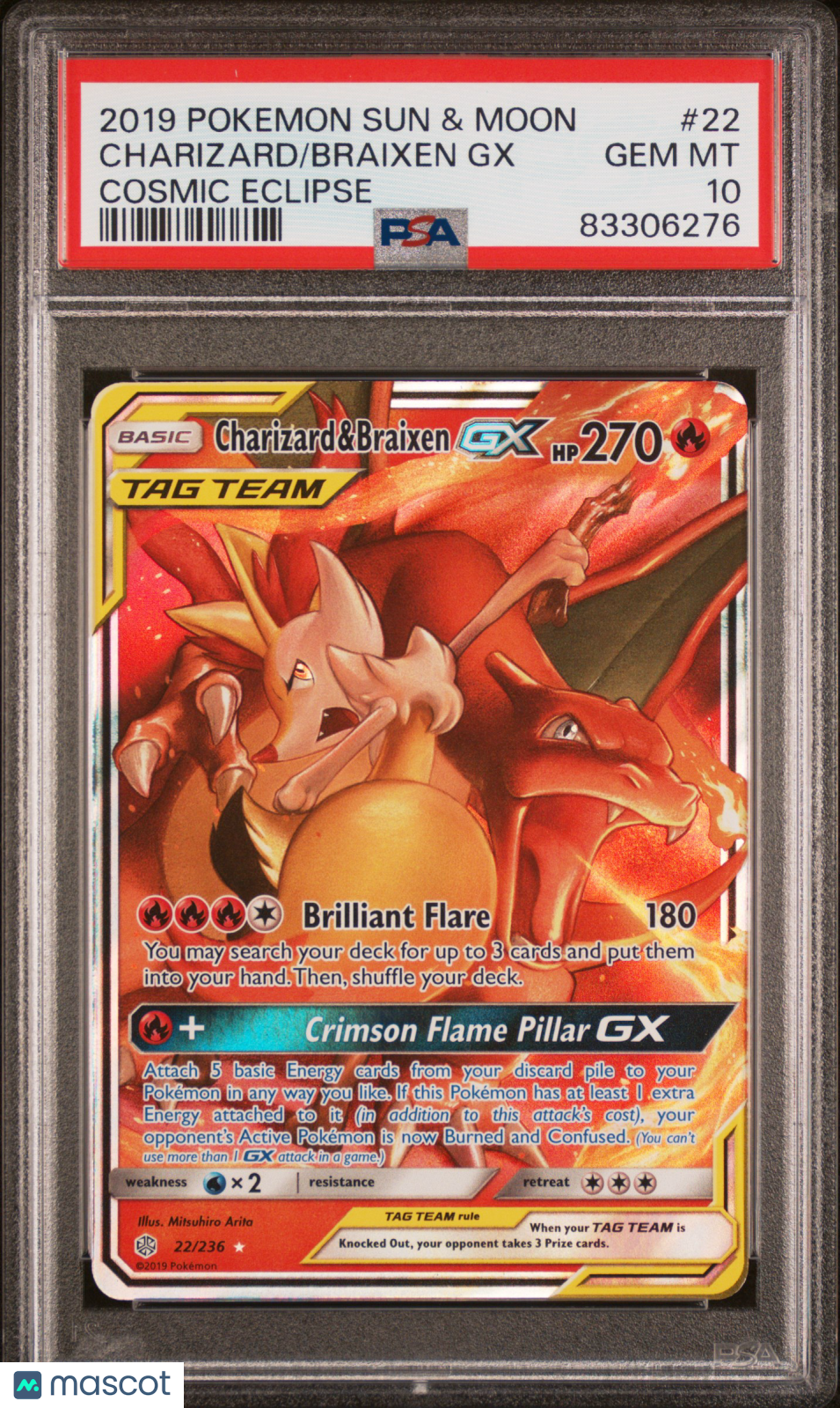 2019 Pokemon Sun & Moon Cosmic Eclipse Braixen GX Charizard #22 Cosmic Eclipse PSA 10