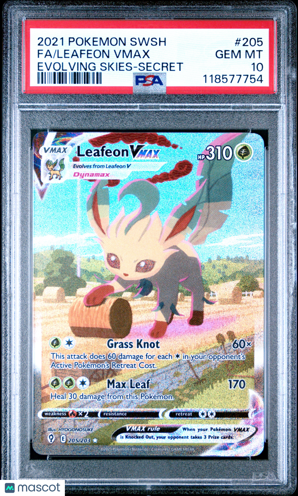 2021 Pokemon Sword & Shield Evolving Skies Leafeon VMAX #205 Fa Evolving Skies-Secret PSA 10