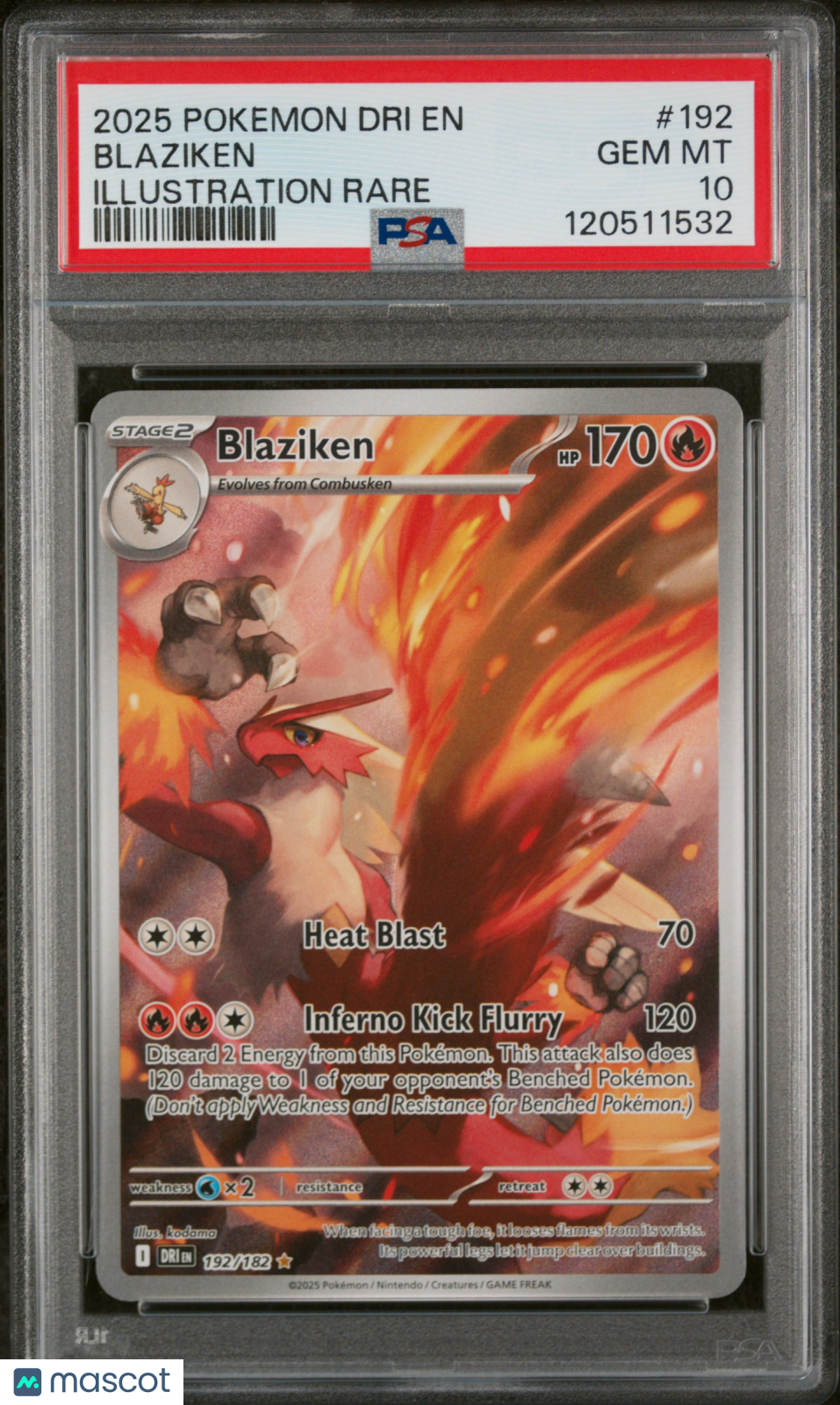 2025 Pokemon Dri EN-Destined Rivals Blaziken #192 Illustration Rare PSA 10