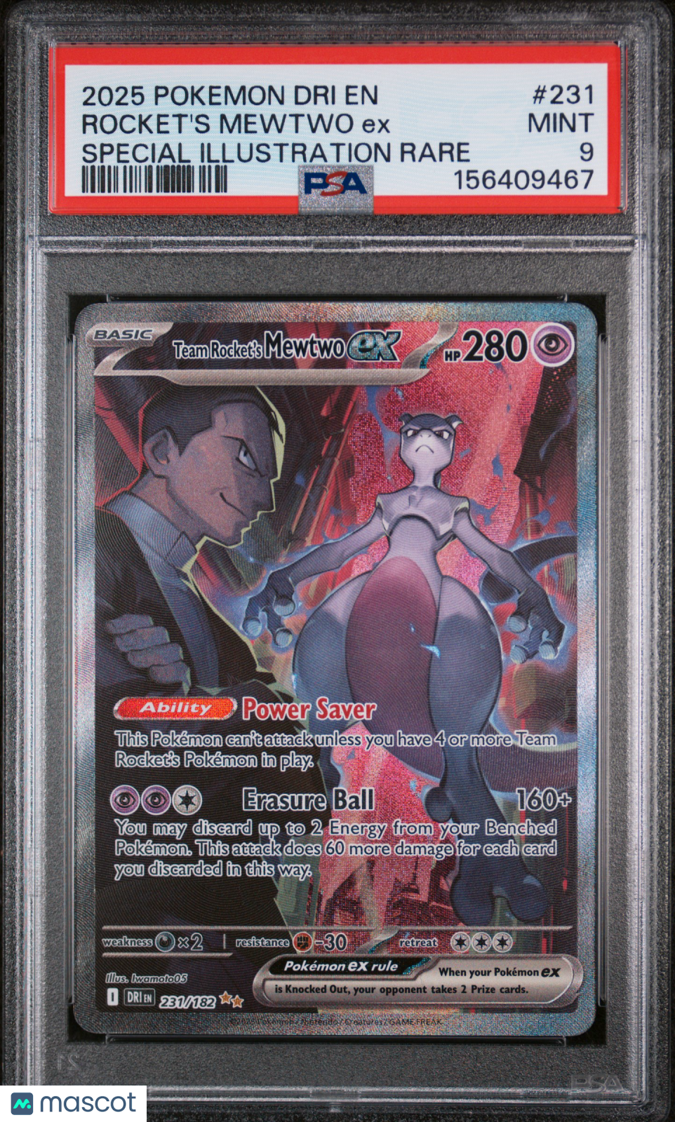 2025 Pokemon Dri EN-Destined Rivals Rocket's Mewtwo EX #231 Special Illustration Rare PSA 9