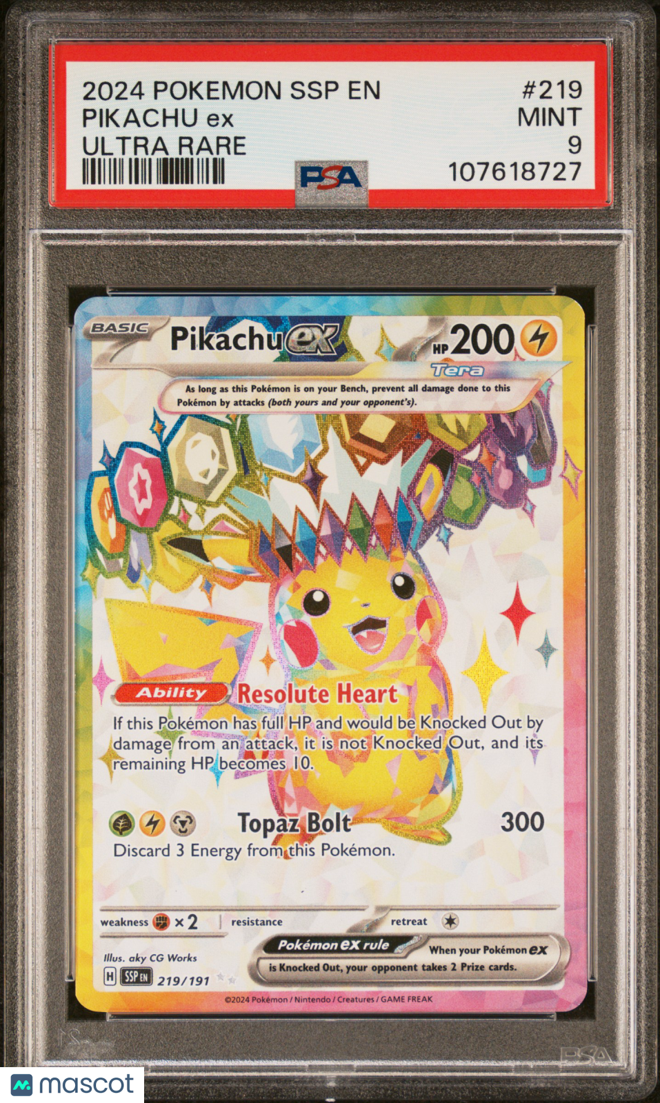 2024 Pokemon SSP EN-Surging Sparks Pikachu EX #219 Ultra Rare PSA 9