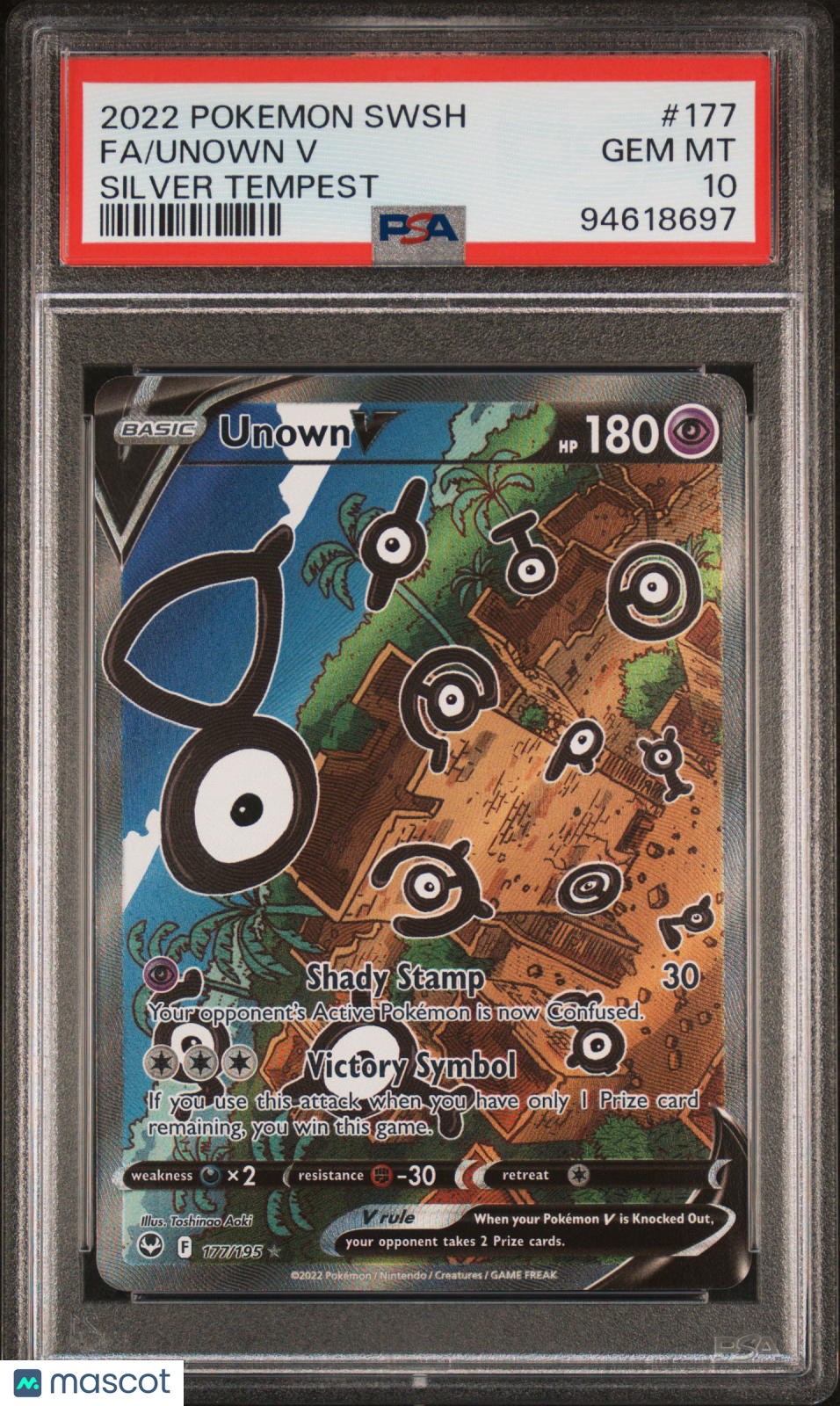 2022 Pokemon Sword & Shield Silver Tempest Unown V #177 Fa Silver Tempest PSA 10