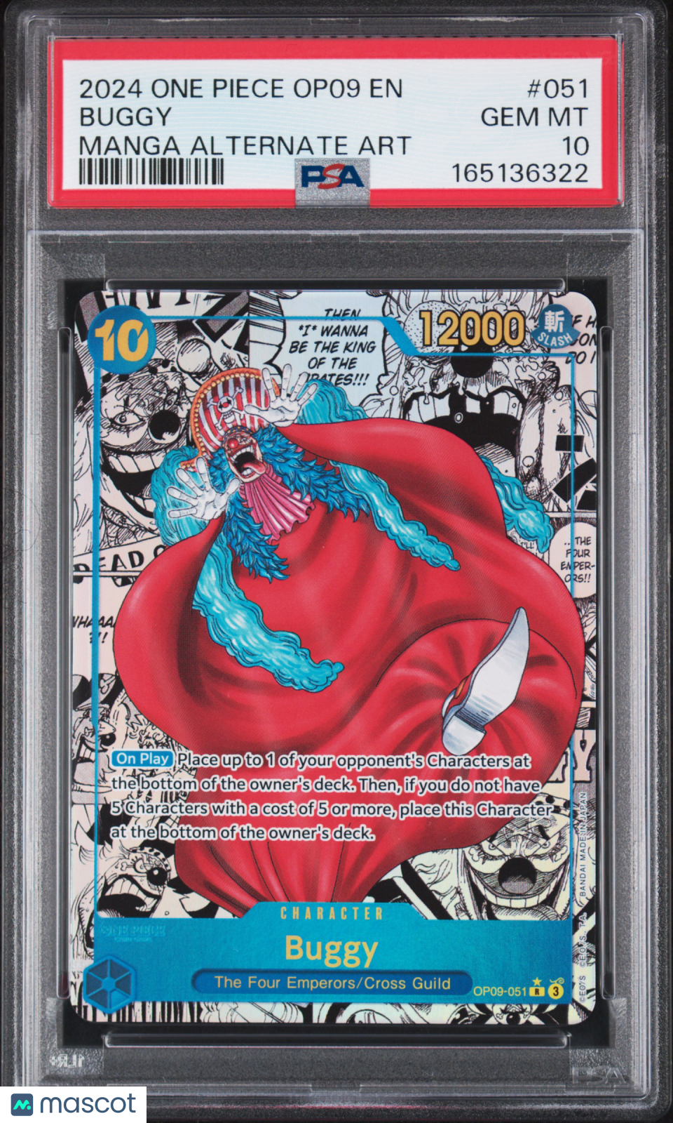 2024 One Piece Op09-Emperors In The New World Buggy #051 Manga Alternate Art PSA 10