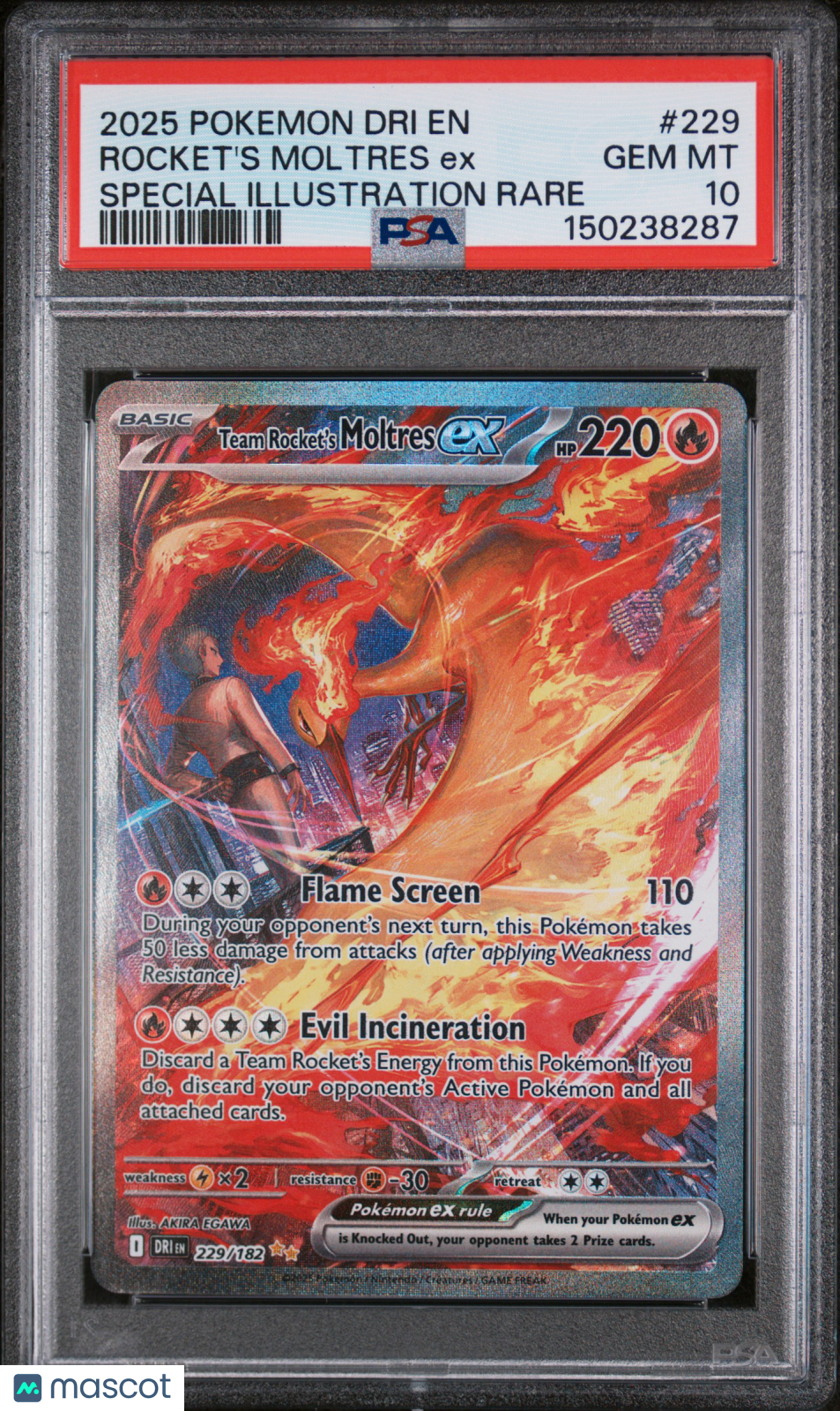 2025 Pokemon Dri EN-Destined Rivals Rocket's Moltres EX #229 Special Illustration Rare PSA 10