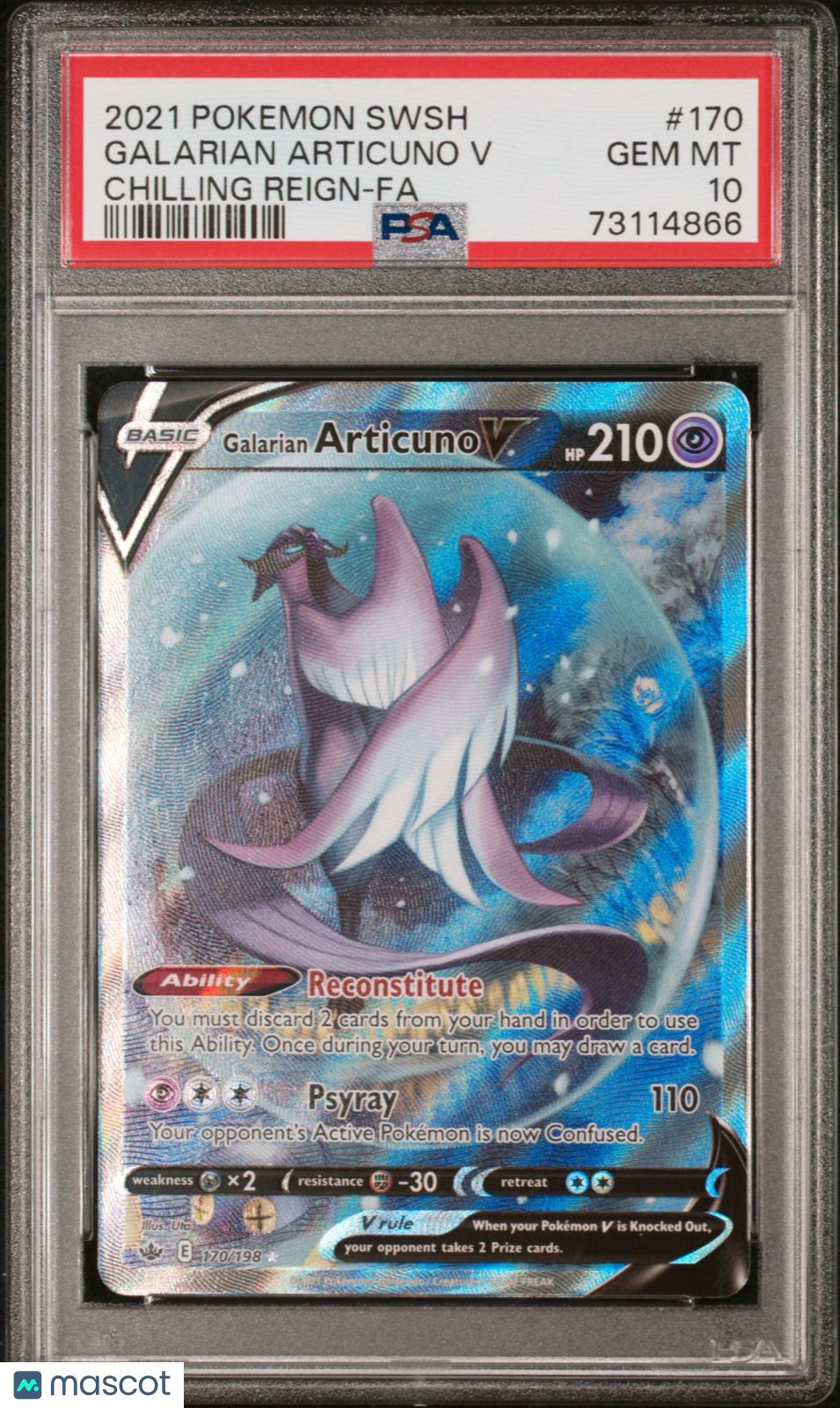 2021 Pokemon Sword & Shield Chilling Reign Galarian Articuno V #170 Chilling Reign-Fa PSA 10